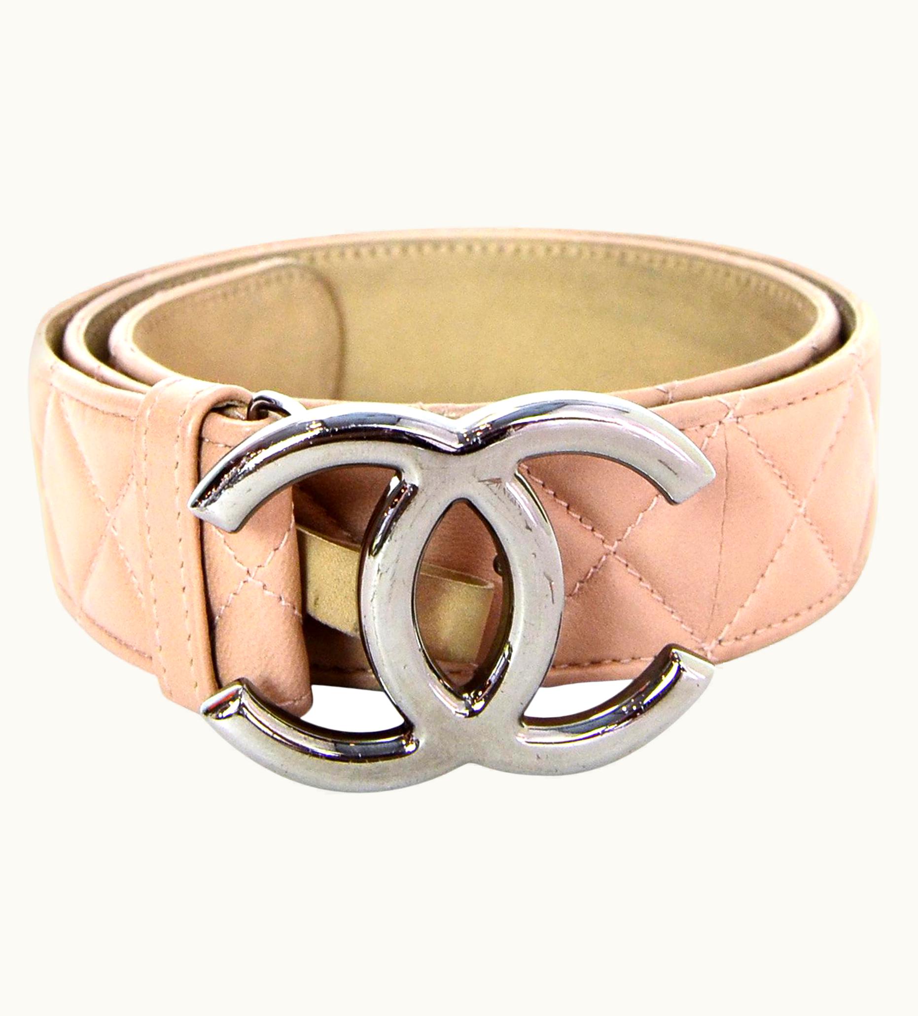 Chanel Chanel 2014 Nude Lambskin Leather Quilted Cc Belt