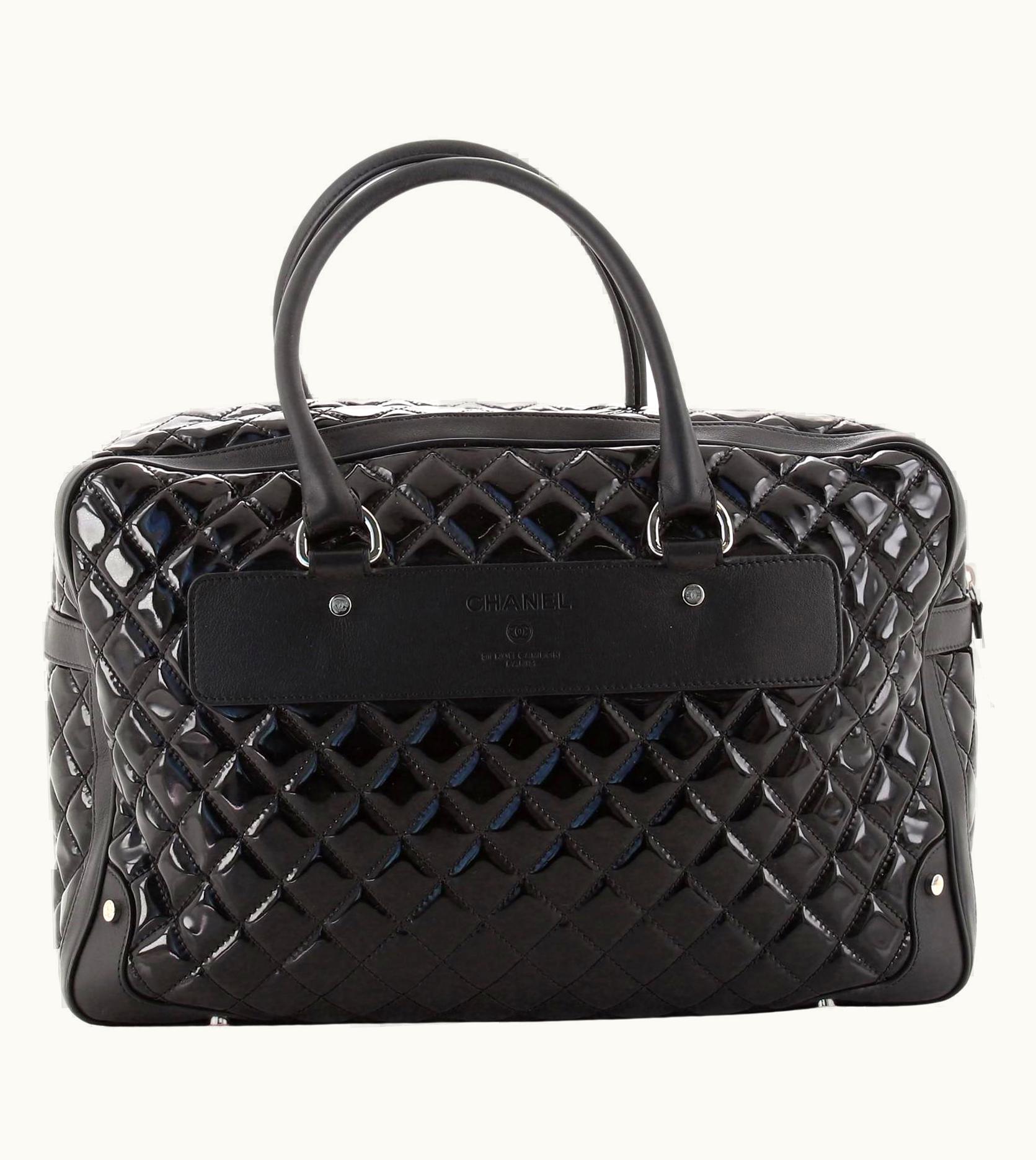 Chanel Chanel 2015 Timeless Quilted Carry-on Travel Tote Royal Black Patent Leather Bag