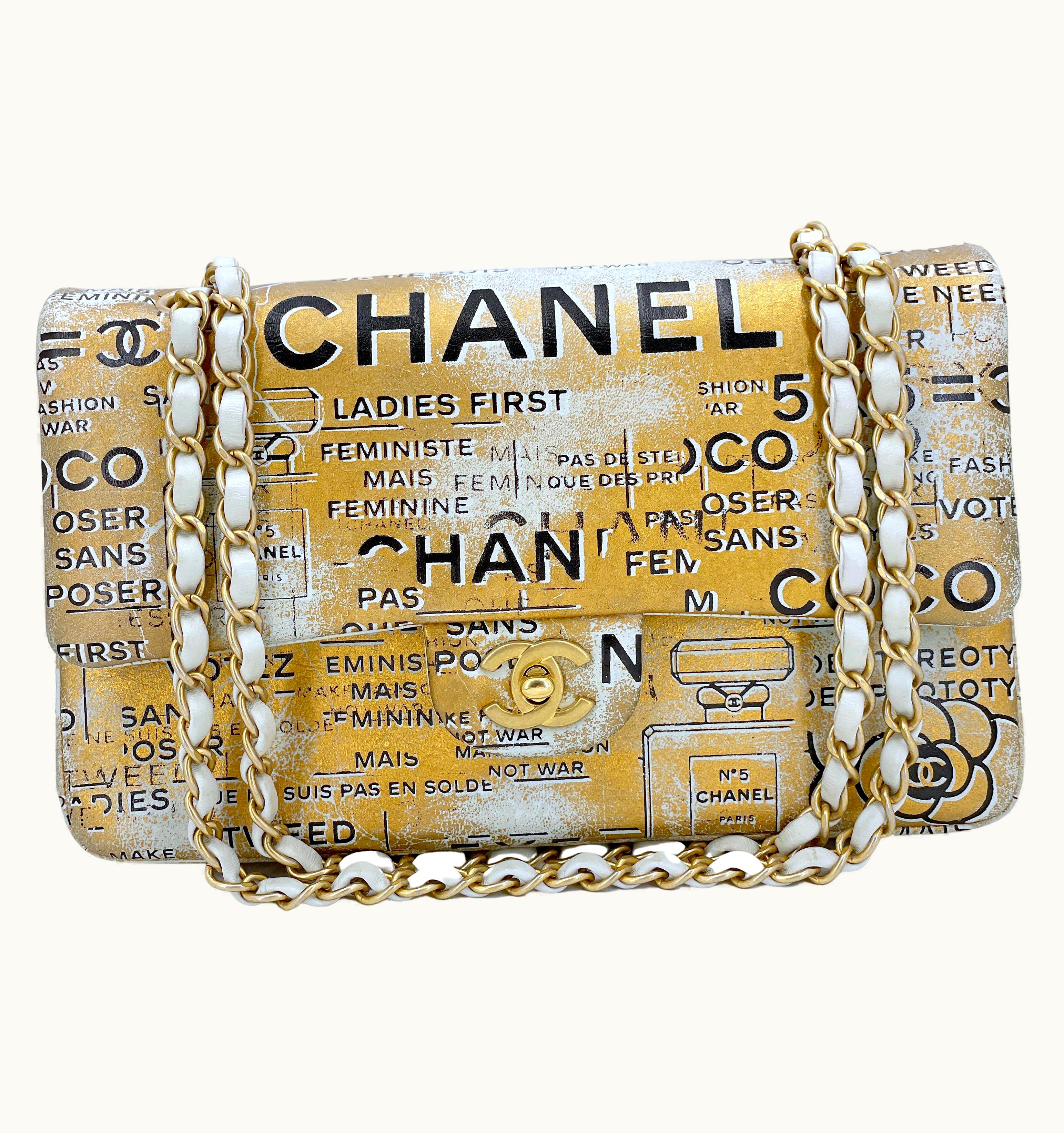 Chanel Chanel 2015 Graffiti Newspaper Medium Classic Double Flap Bag Ghw Gold