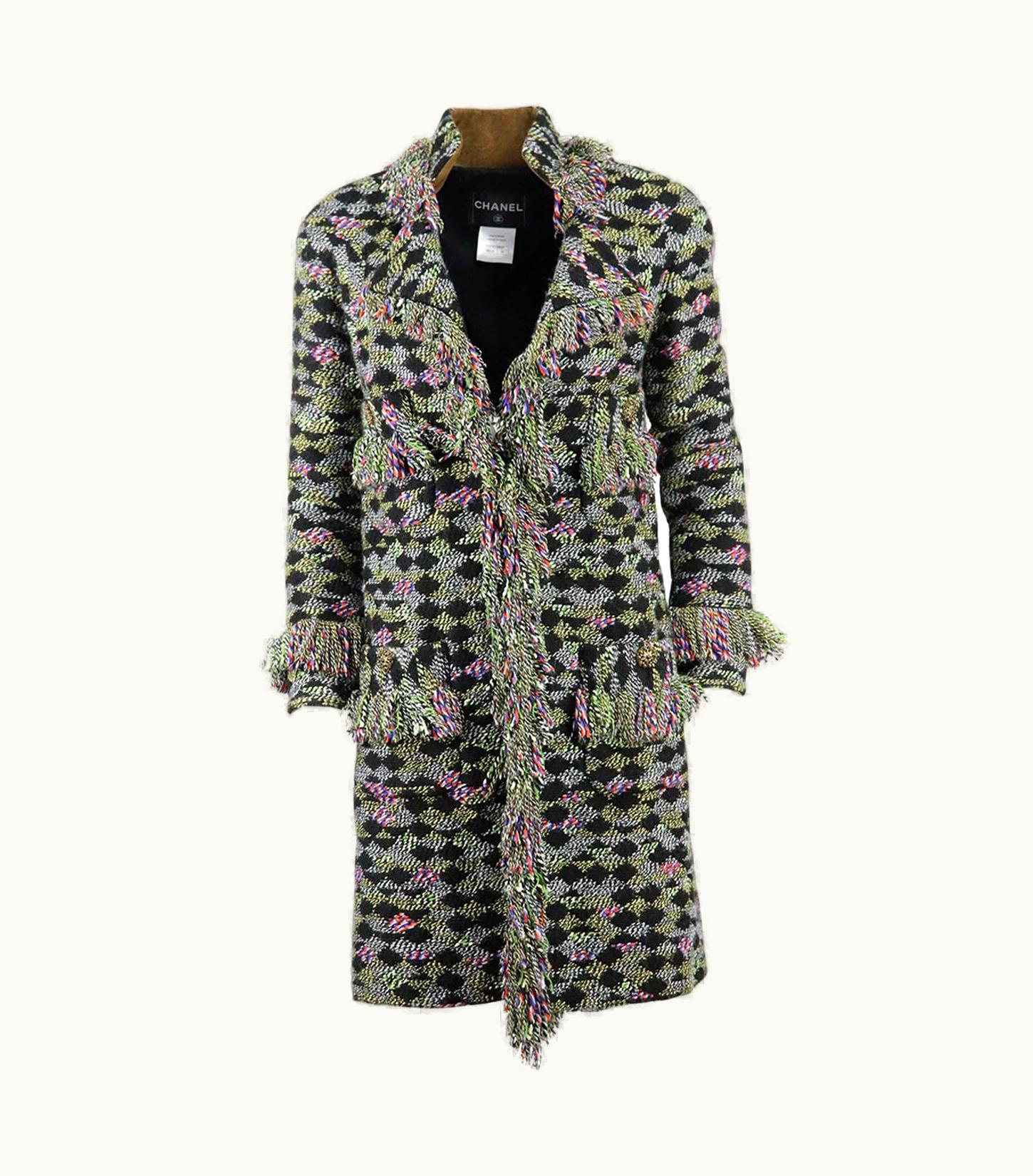 Chanel Chanel 2015 Fringed Wool Blend Fantasy Tweed Coat Uk