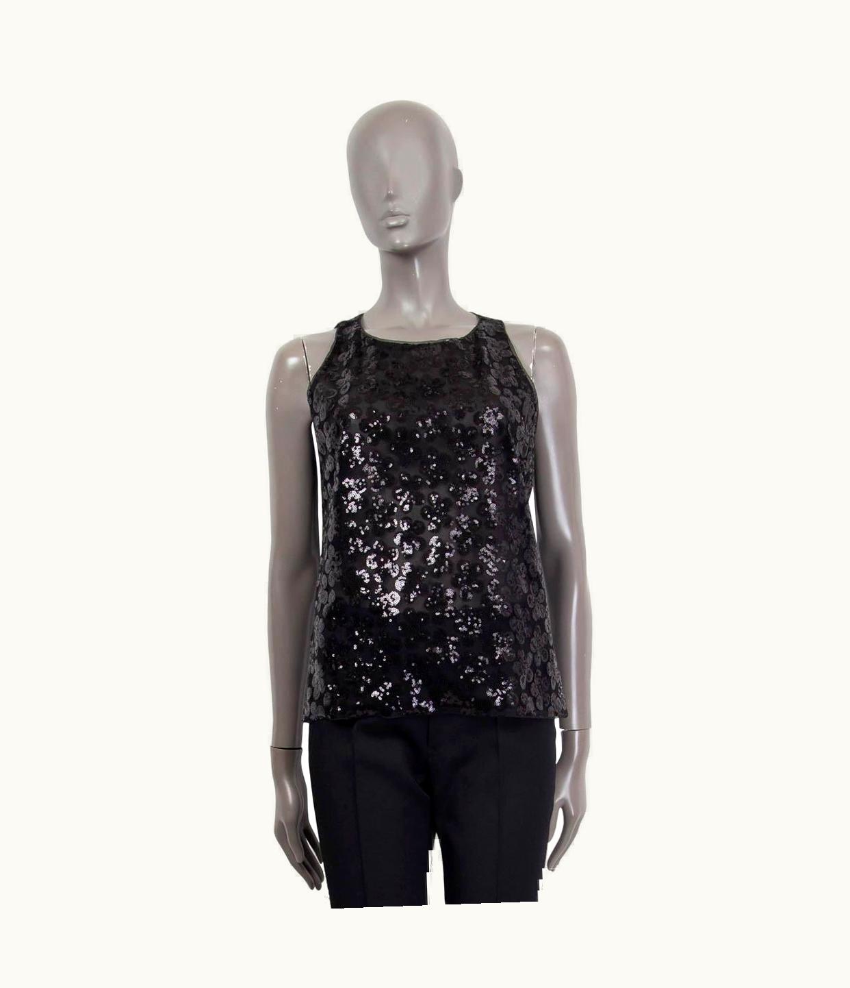 Chanel Chanel Black 2015 Floral Sequin Tank Top Sleeveless Shirt