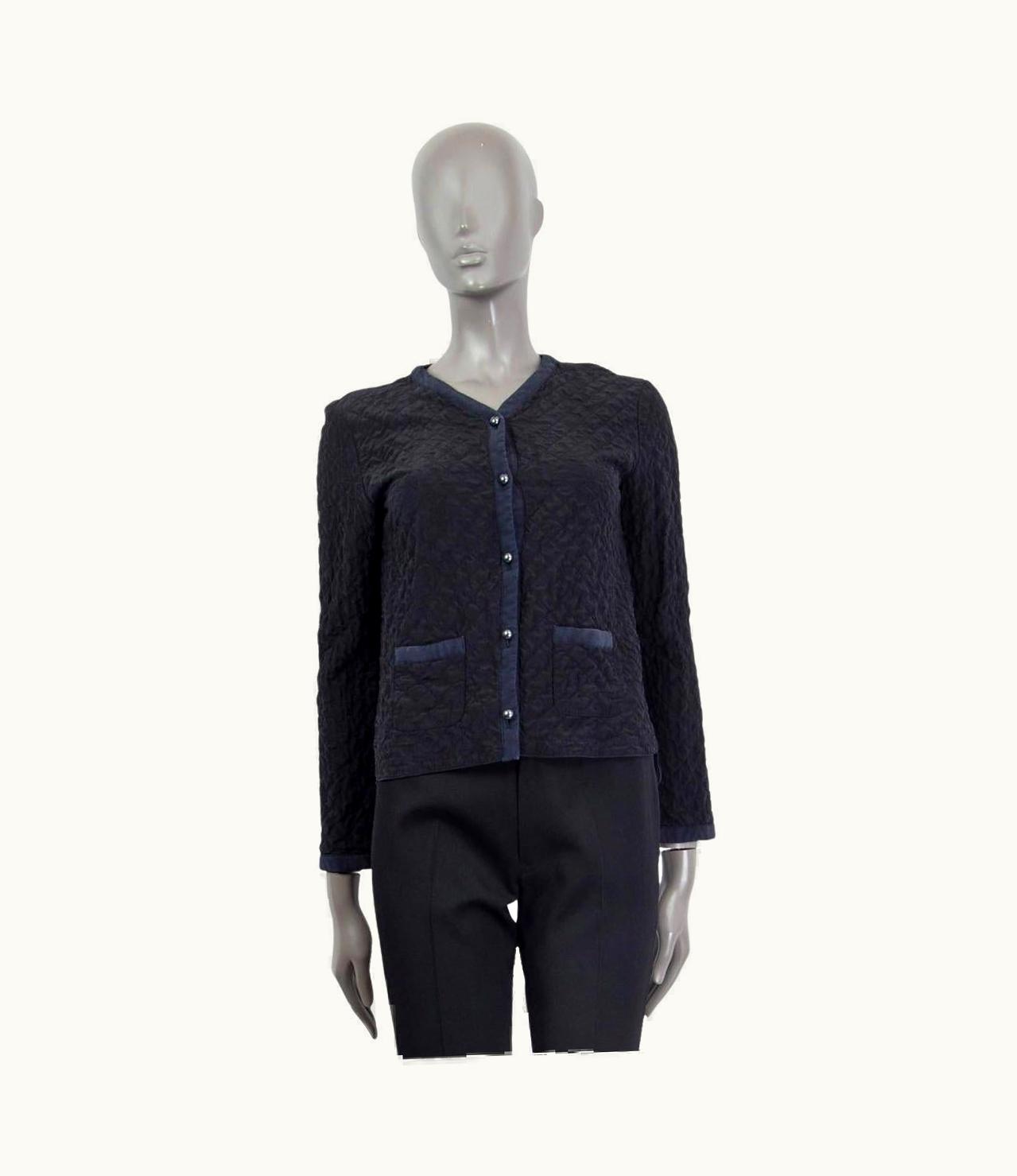 Chanel Chanel Black & Blue Silk 2015 Quilte Crepe De Chine Jacket
