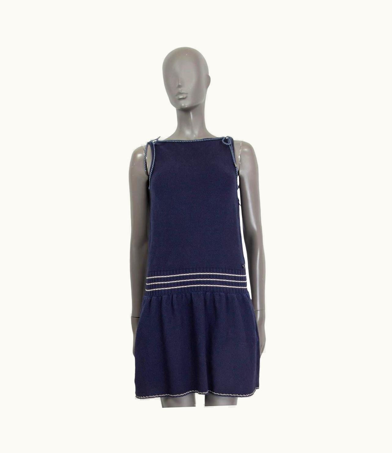 Chanel Chanel Blue Cotton 2015 Cord Embellished Drop Waist Dress