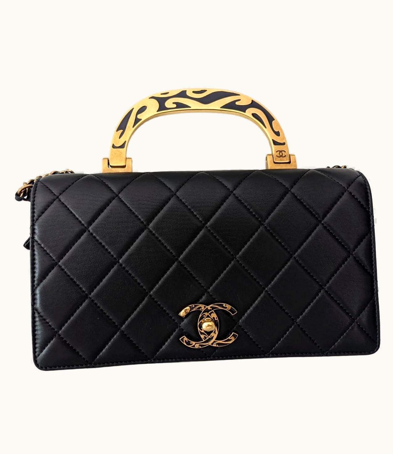 Chanel 2015 Chanel Rare Black Classic Flap Enamel Crossbody Top Handle Bag UZ0594903