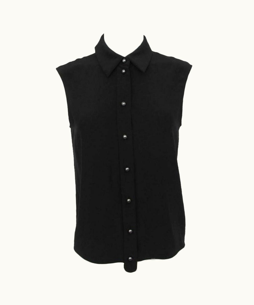Chanel Chanel Black Blouse Shirt Silk Top Gunmetal Cc Buttons Sleeveless 2015