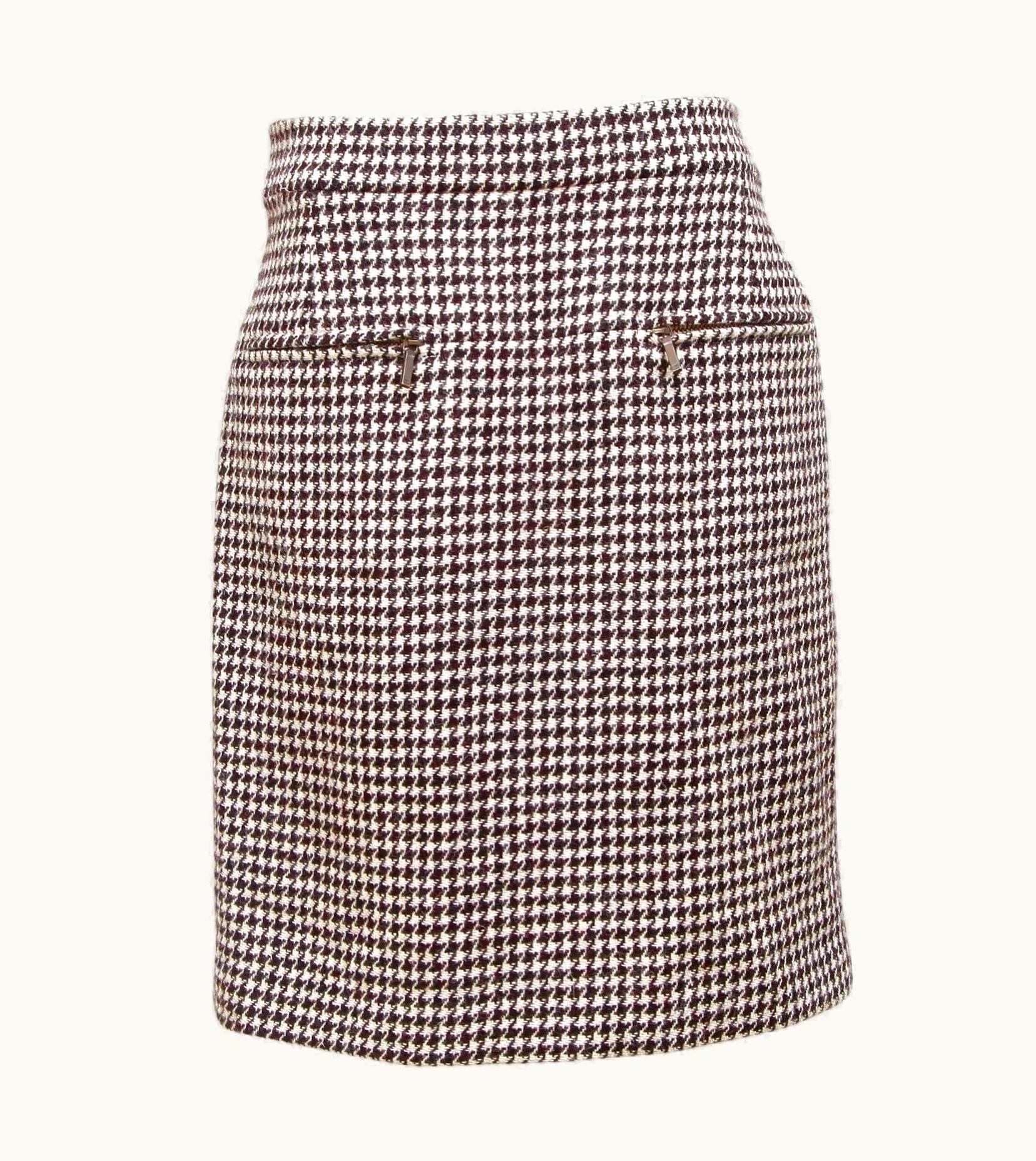 Chanel Chanel Skirt Houndstooth Brown Beige Straight Knee Length Wool Runway