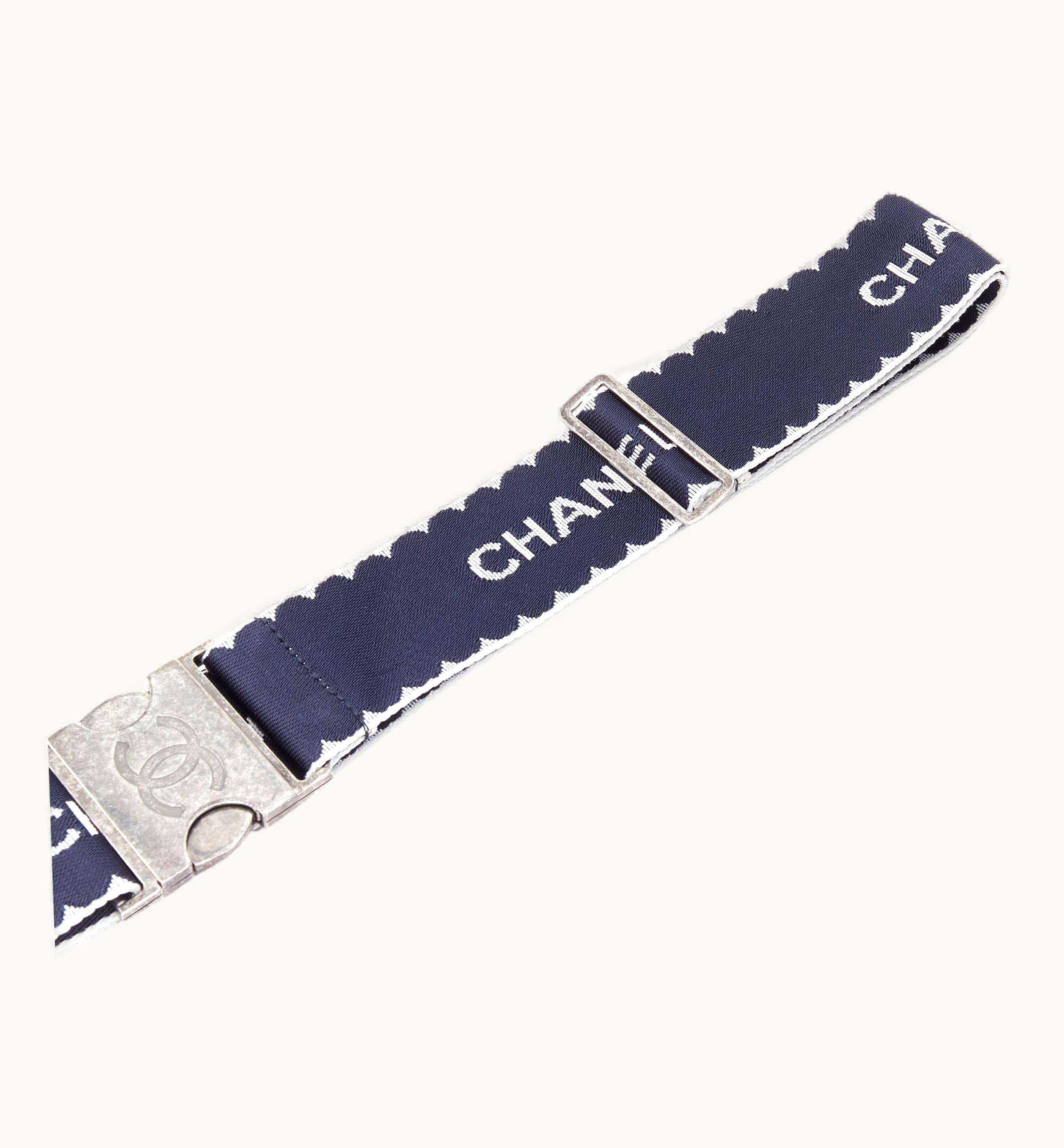 Chanel Rare Chanel 2016 Black White Logo Scallop Antique Silver Cc Buckle Luggage Strap