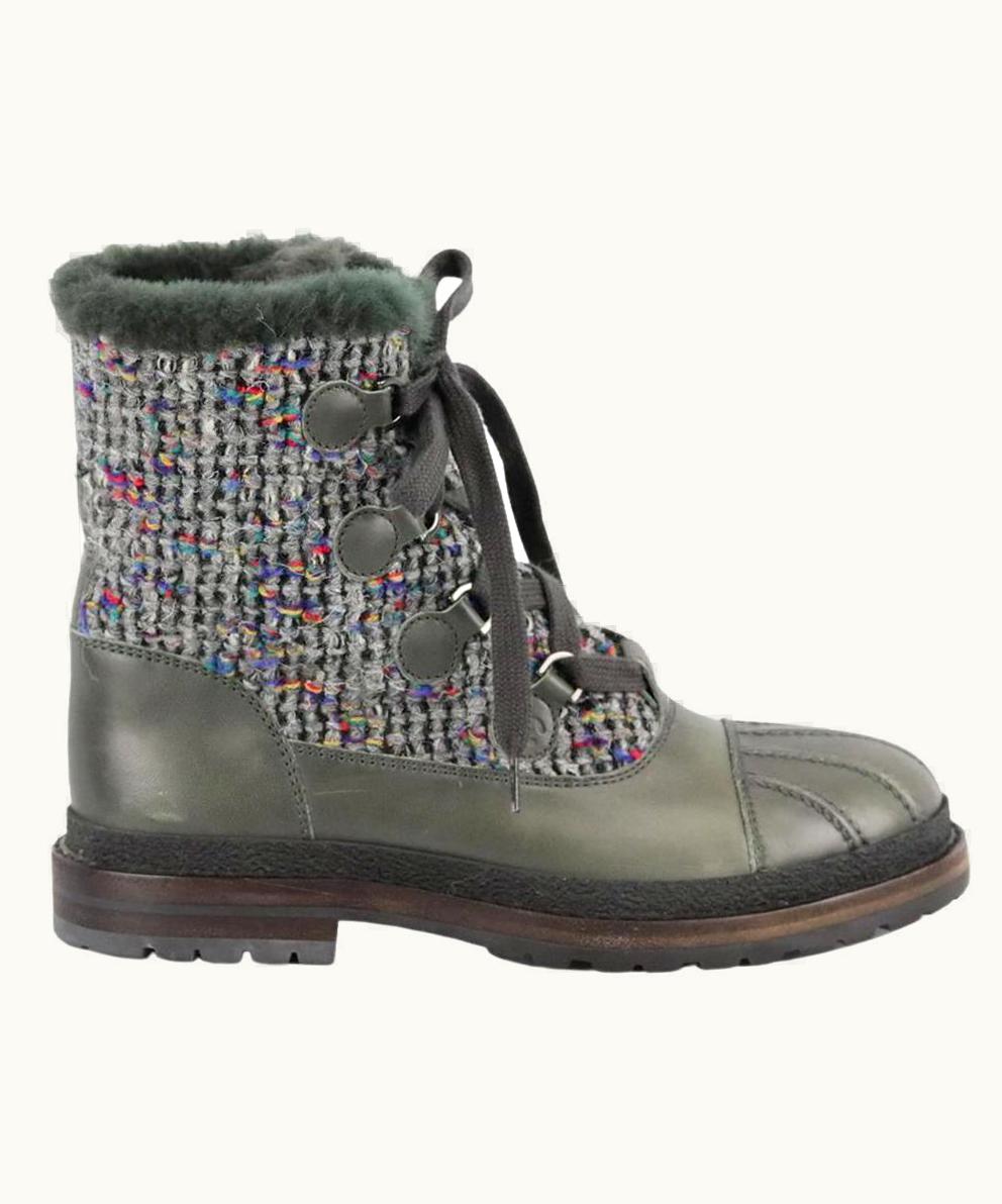 Chanel Chanel 2016 Shearling Lined Tweed And Leather Ankle Boots Eu 38.5 .5  UZ0594975
