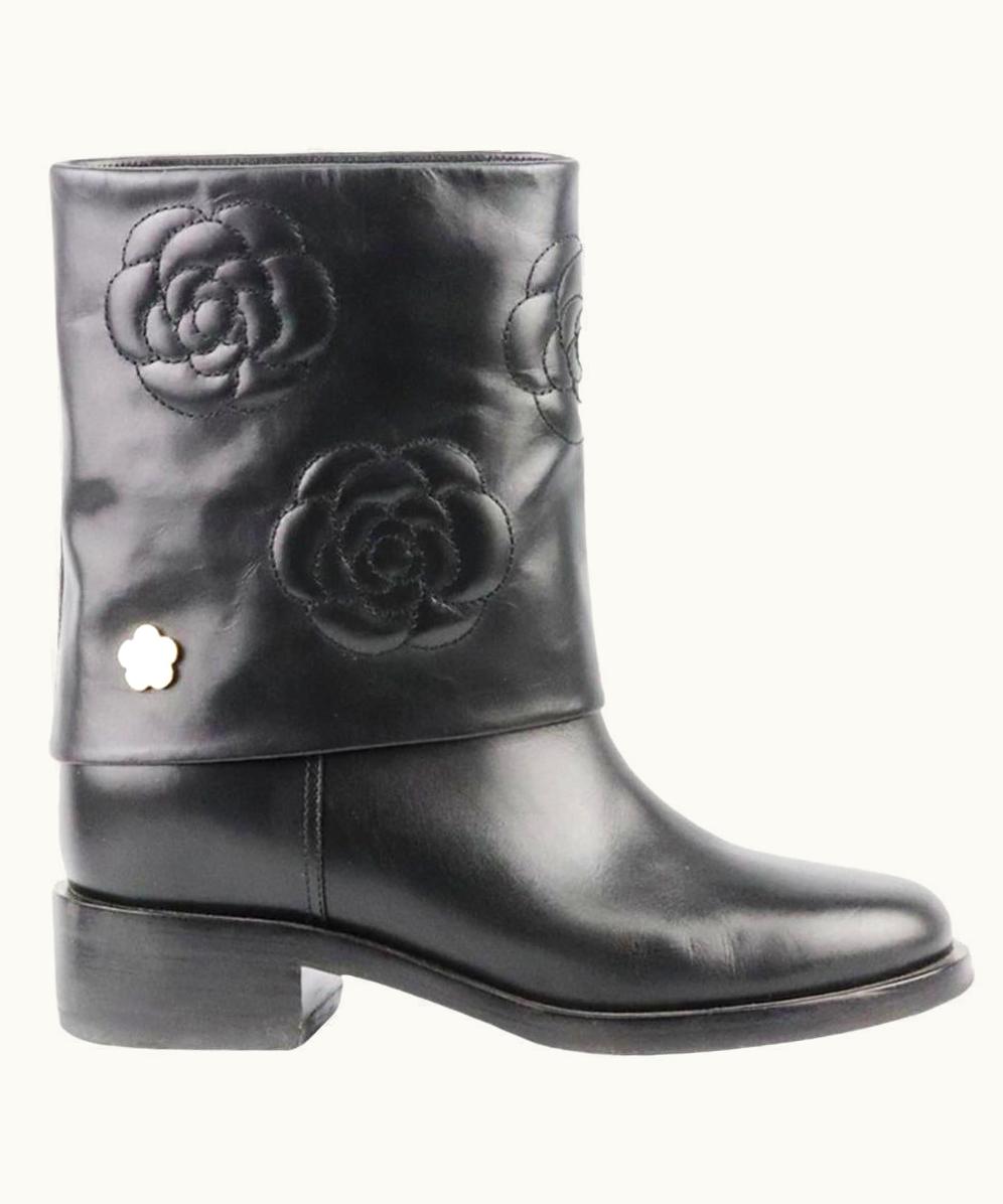 Chanel Chanel 2016 Camellia Embroidered Leather Boots Eu 39.5 .5