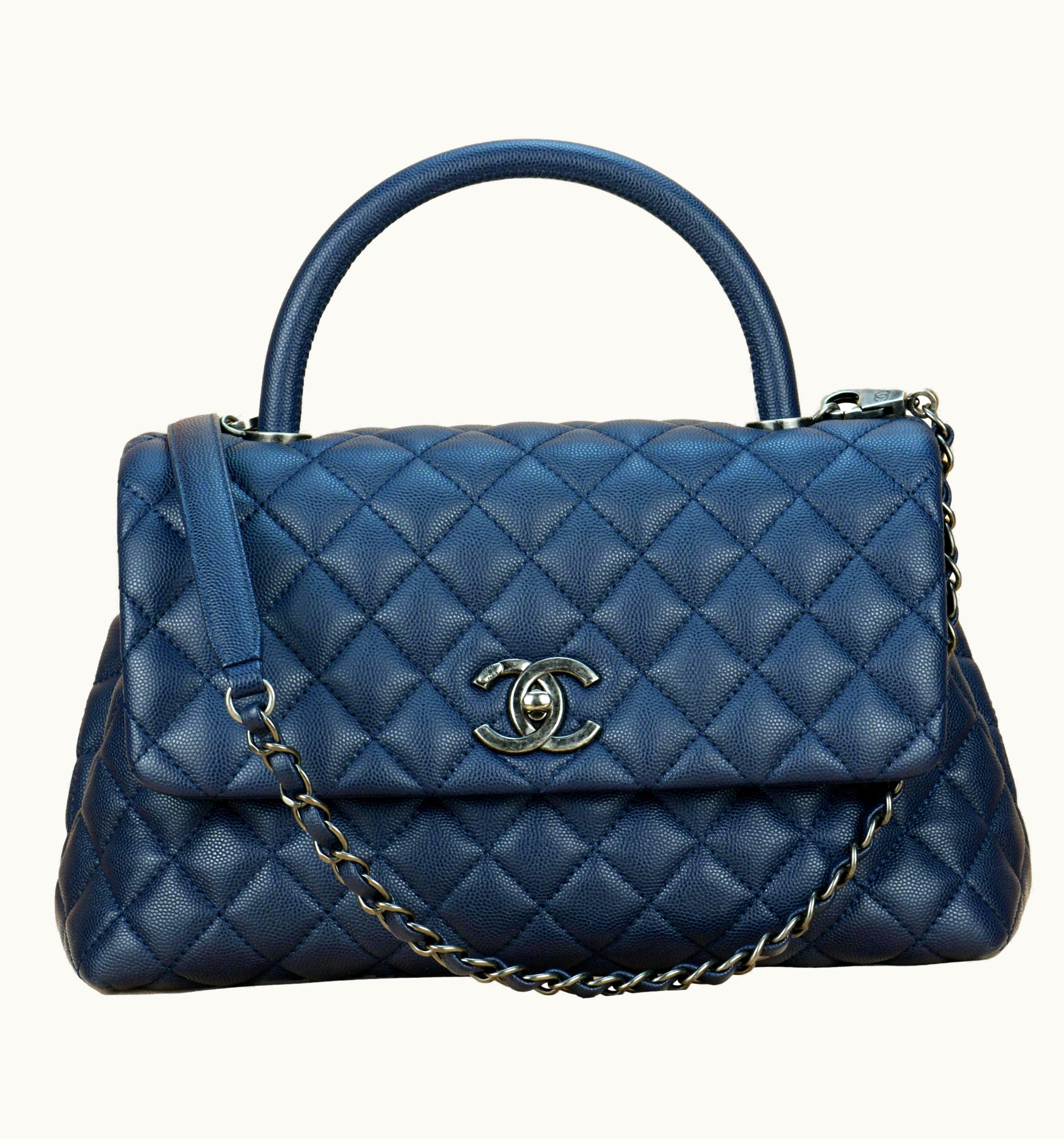 Chanel Chanel Coco Handle Bag Large Navy Caviar With Ruthenium Hardware 2016
