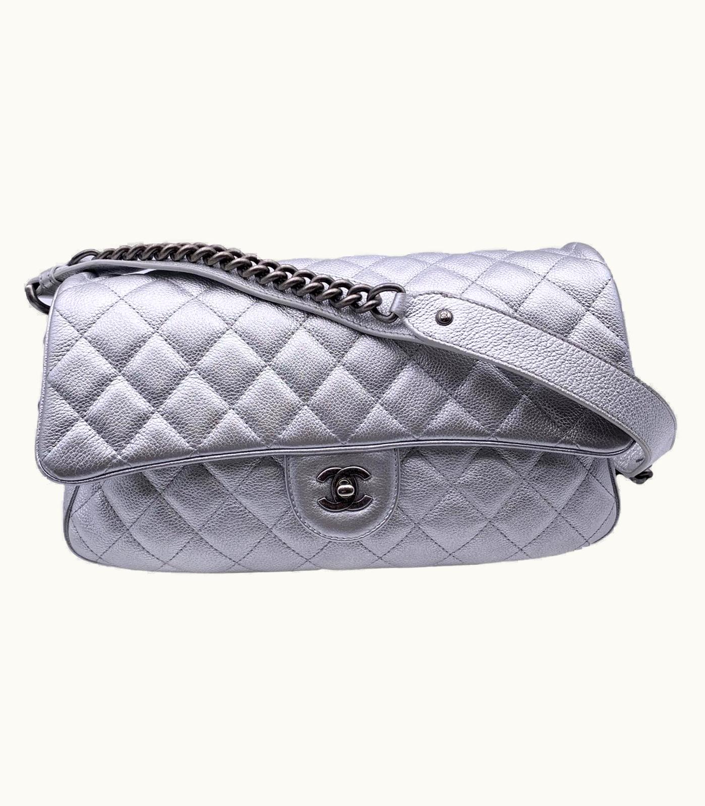 Chanel Chanel Airline 2016 'Easy Flap' Shoulder Bag Silver Metal Quilted Leather
