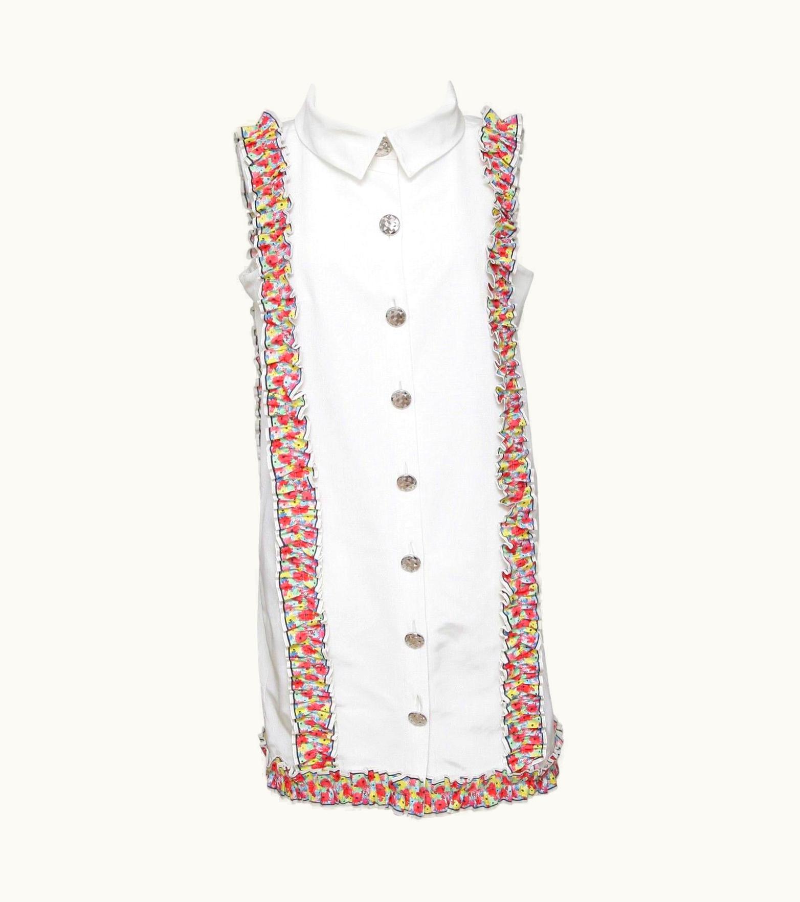Chanel Chanel Dress White Sleeveless Multicolor Floral Silver Hw Collar 42 Runway 2016 UZ0594999