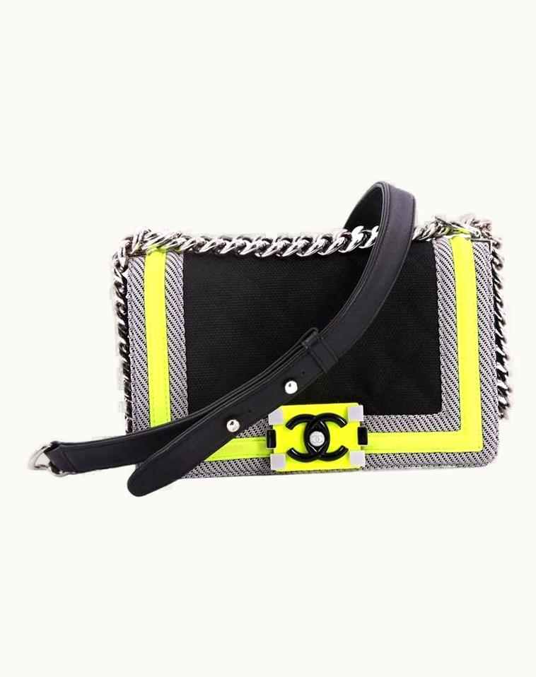 Chanel Chanel Boy Soldout Spring 2016 Small Rare Black Neon Lime Nylon Flap Bag UZ0595000