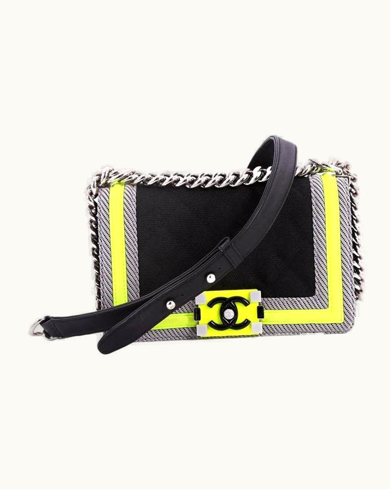 Chanel Chanel Boy Soldout Spring 2016 Small Rare Black Neon Lime Nylon Flap Bag UZ0595002
