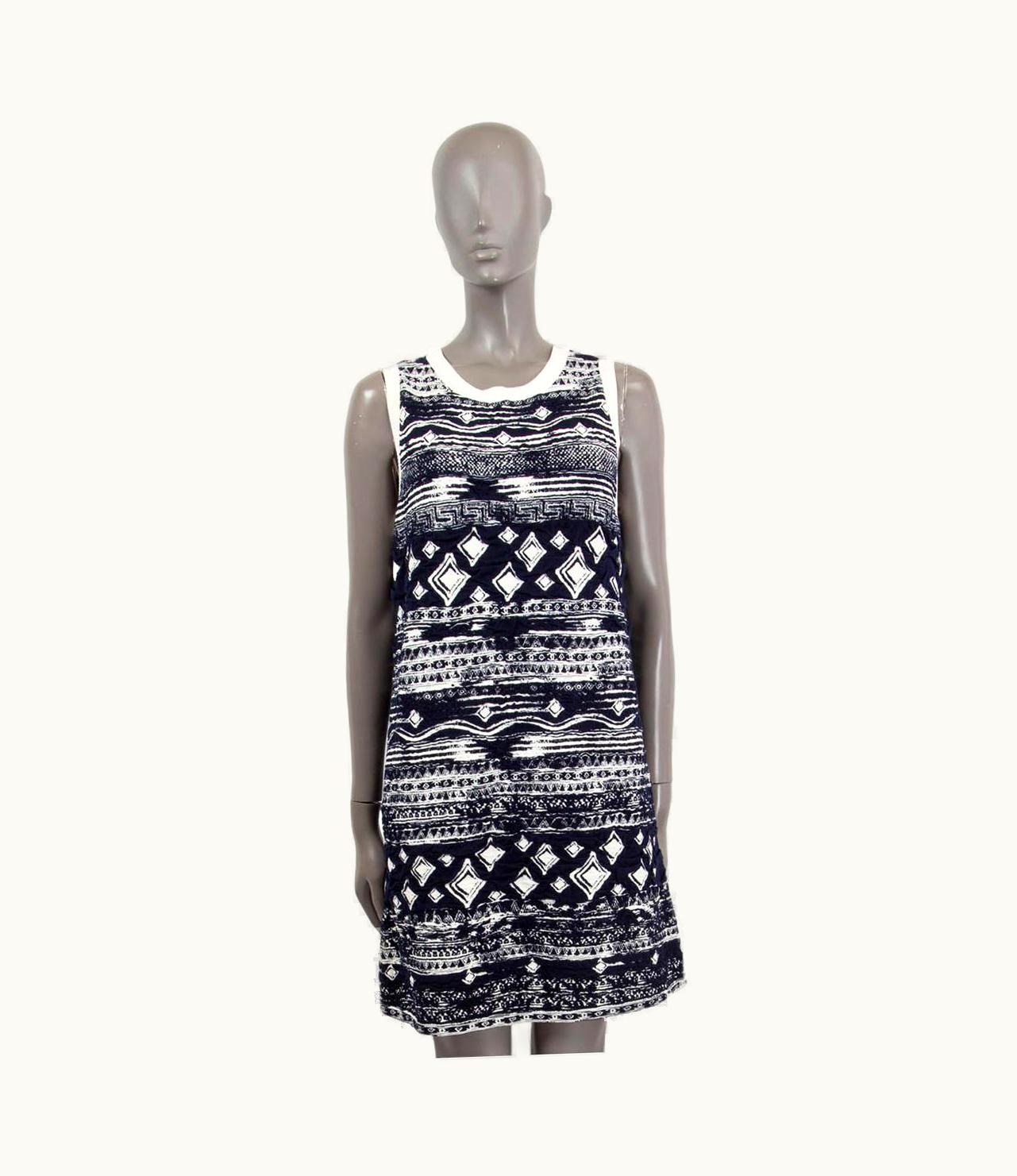 Chanel Chanel Blue & White Cotton 2016 16c Greece Printed Sleeveless Knit Dress