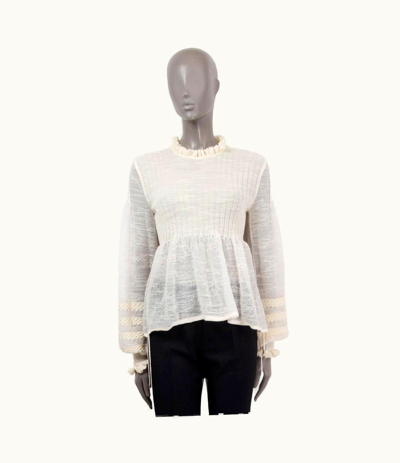 Chanel Chanel Ivory Wool 2016 16b Peplum Semi Sheer Rib-knit Sweater