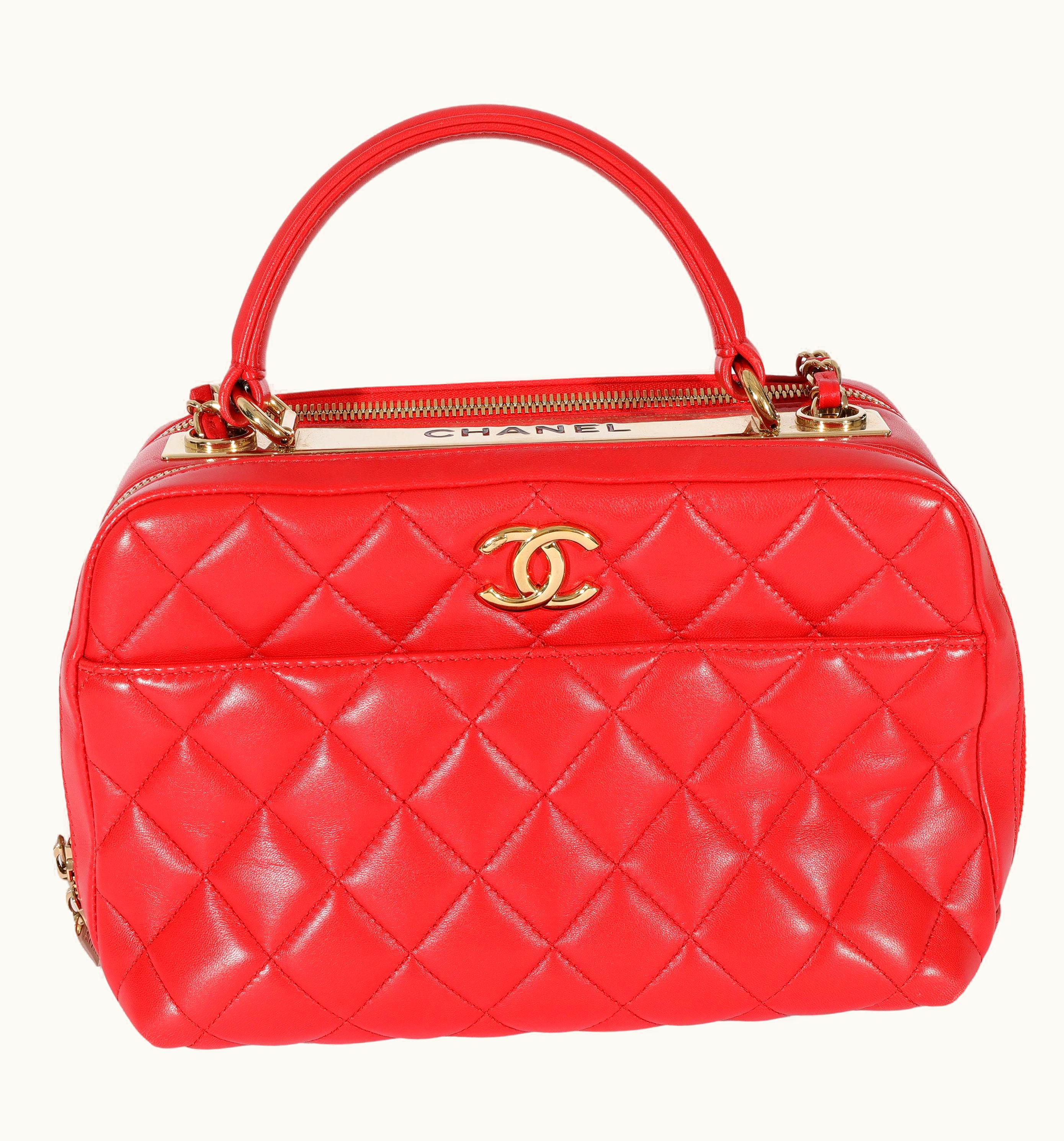 Chanel Chanel Red Quilted Lambskin Cc Trendy Bowling Bag
