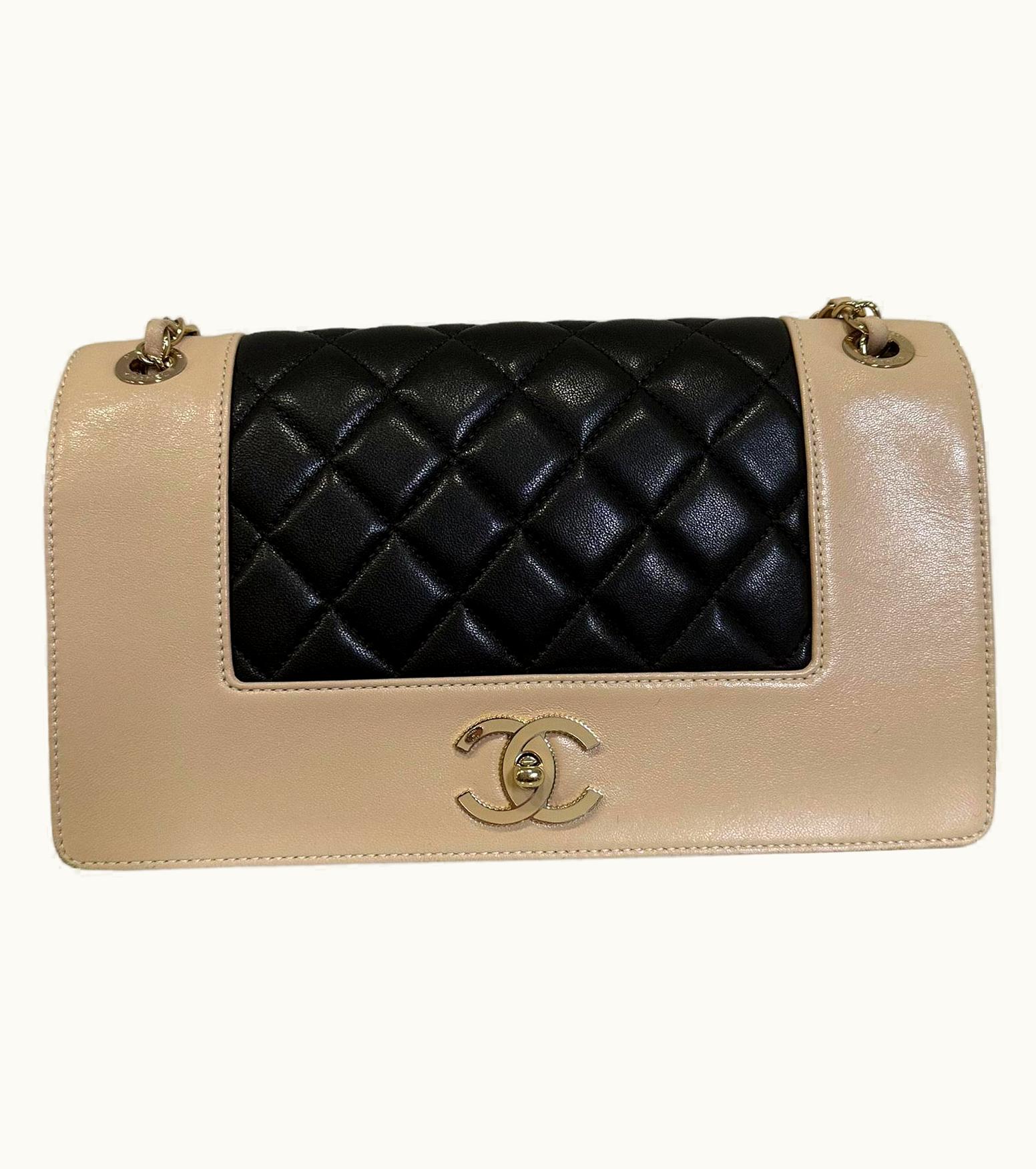 Chanel 2017 Chanel Timeless Jumbo Bicolor Leather Beige/Black Shoulder Bag