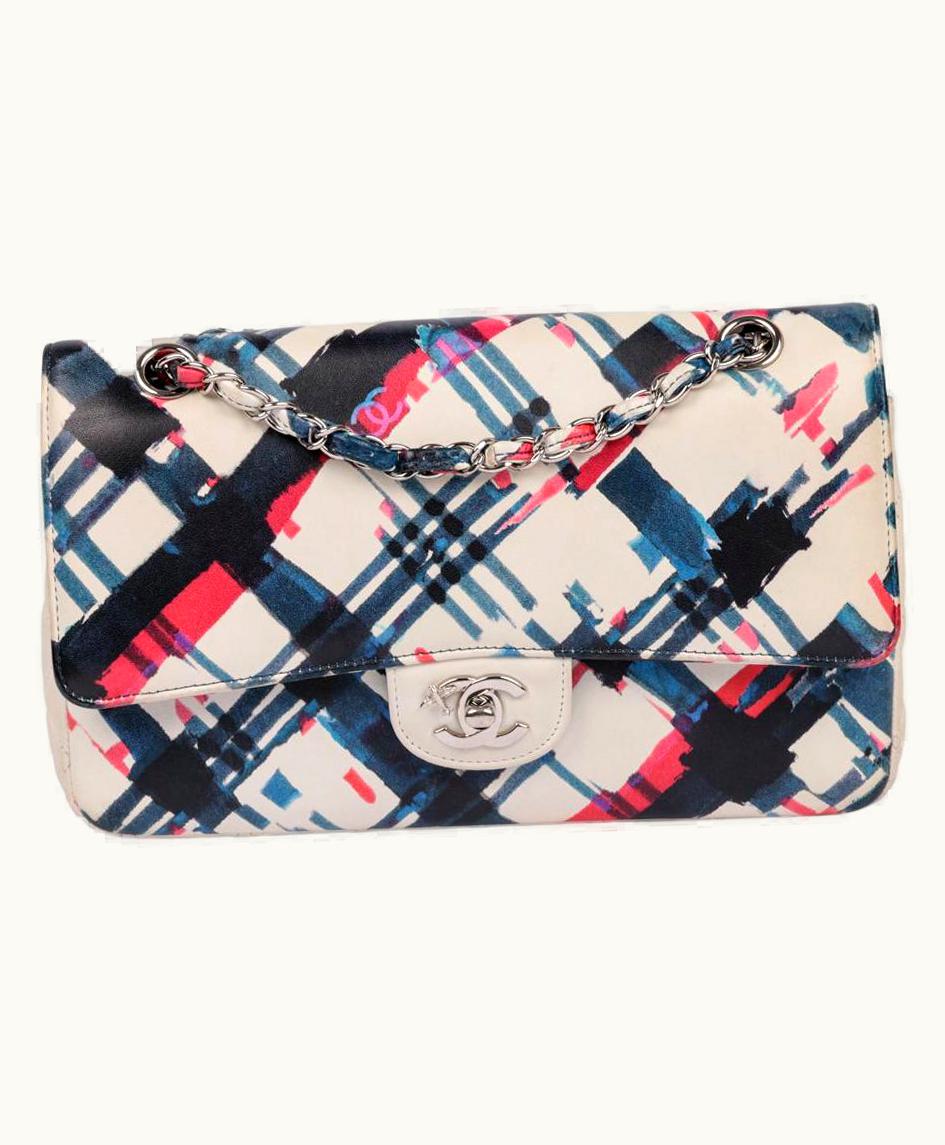 Chanel Chanel White Multicolour Quilted Lambskin Airlines Medium Classic Double Flap Ba