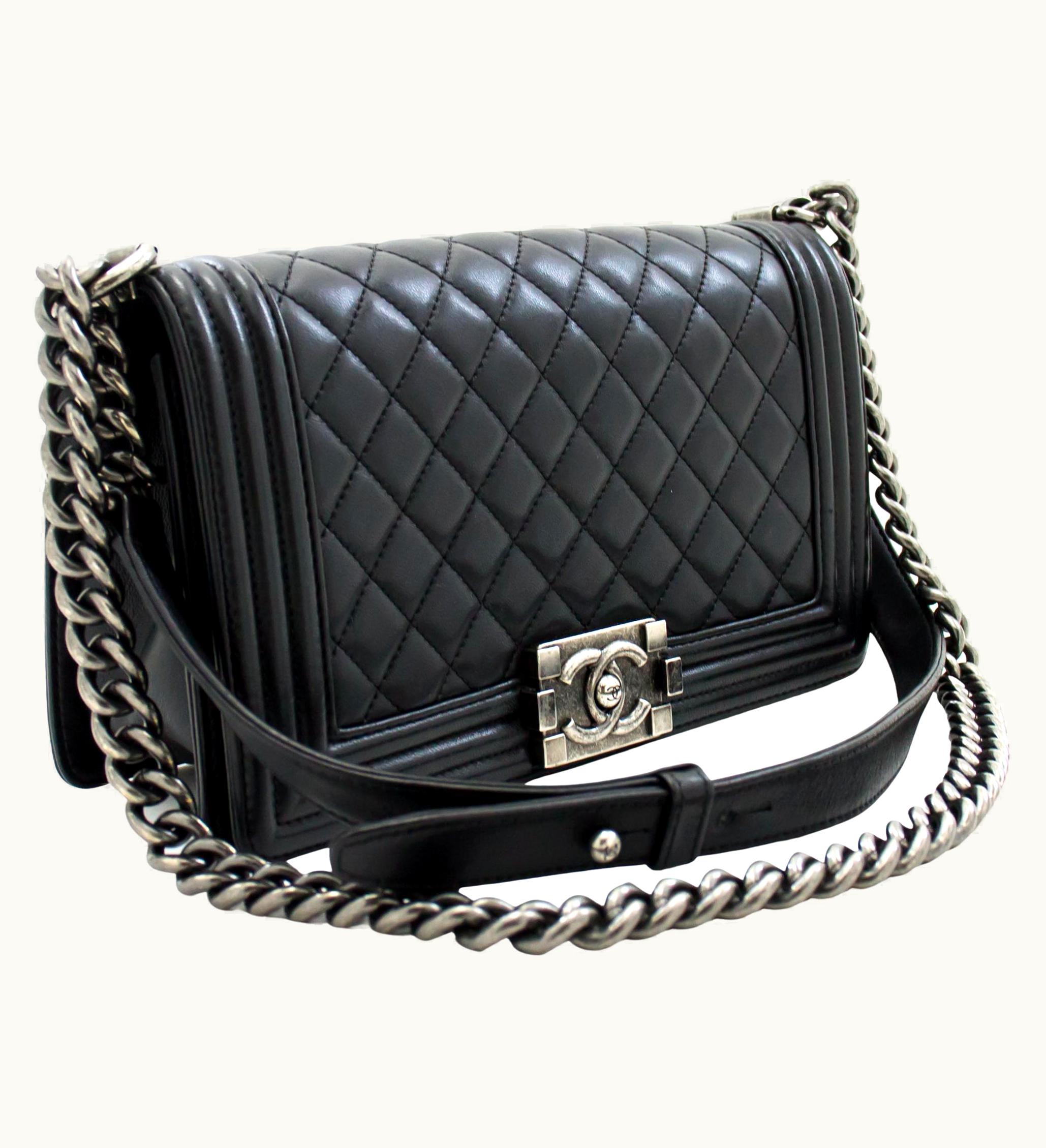 Chanel Chanel Boy Chain Shoulder Bag Black Flap Quilted Calfskin Leather