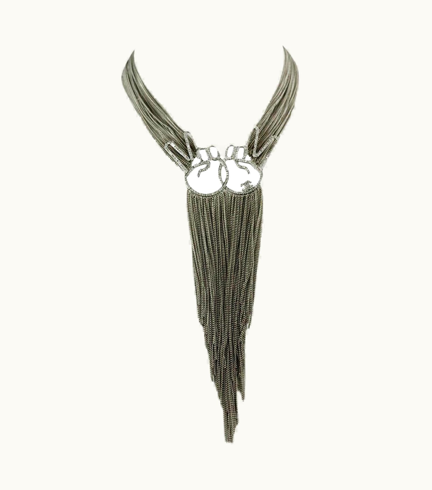 Chanel Chanel 2016 Double VIctory Crystal Embellished Chain Necklace