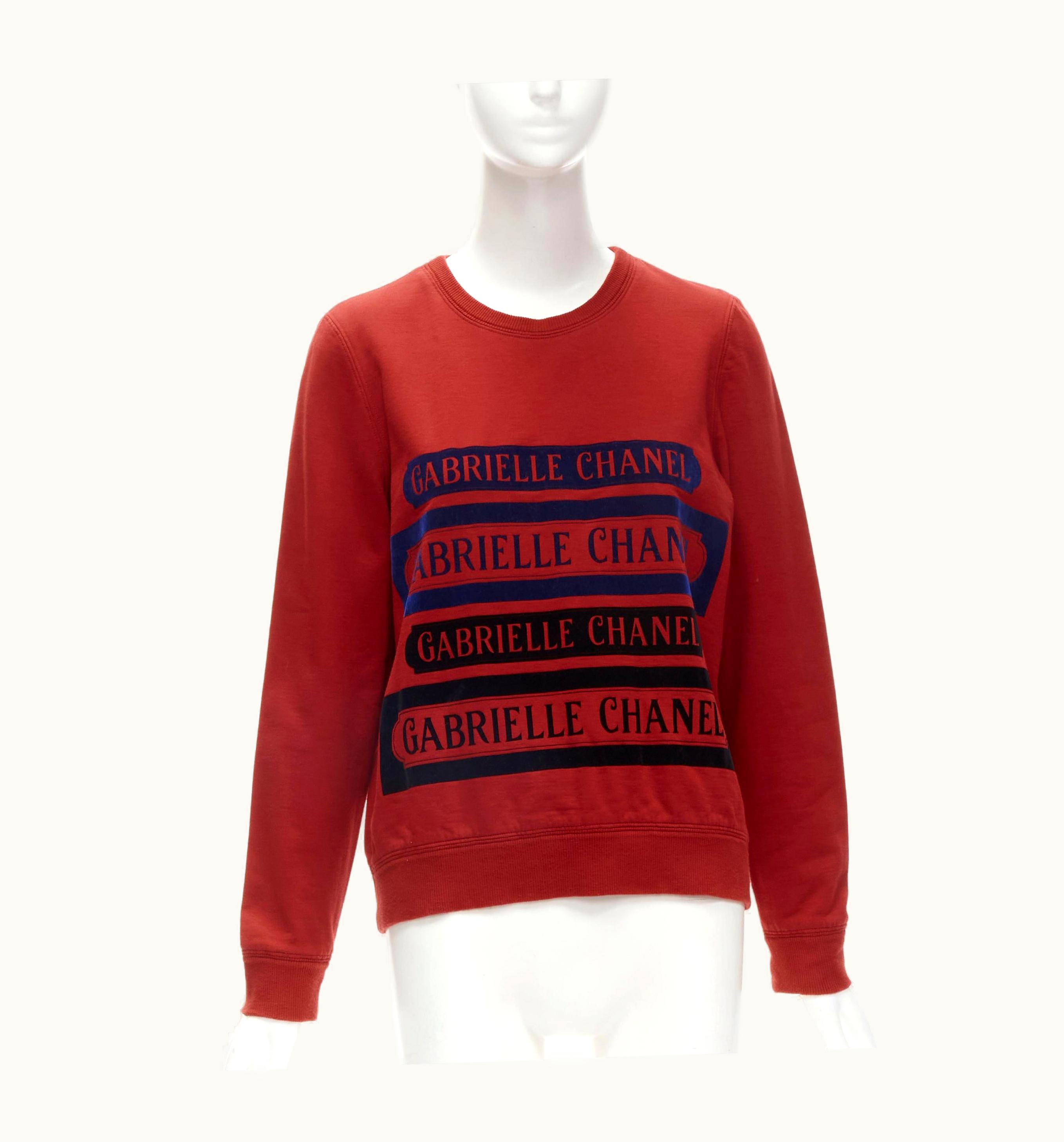Chanel Chanel 2017 Gabrielle Velvet Print Red Cotton Fleece Sweatshirt Pullover