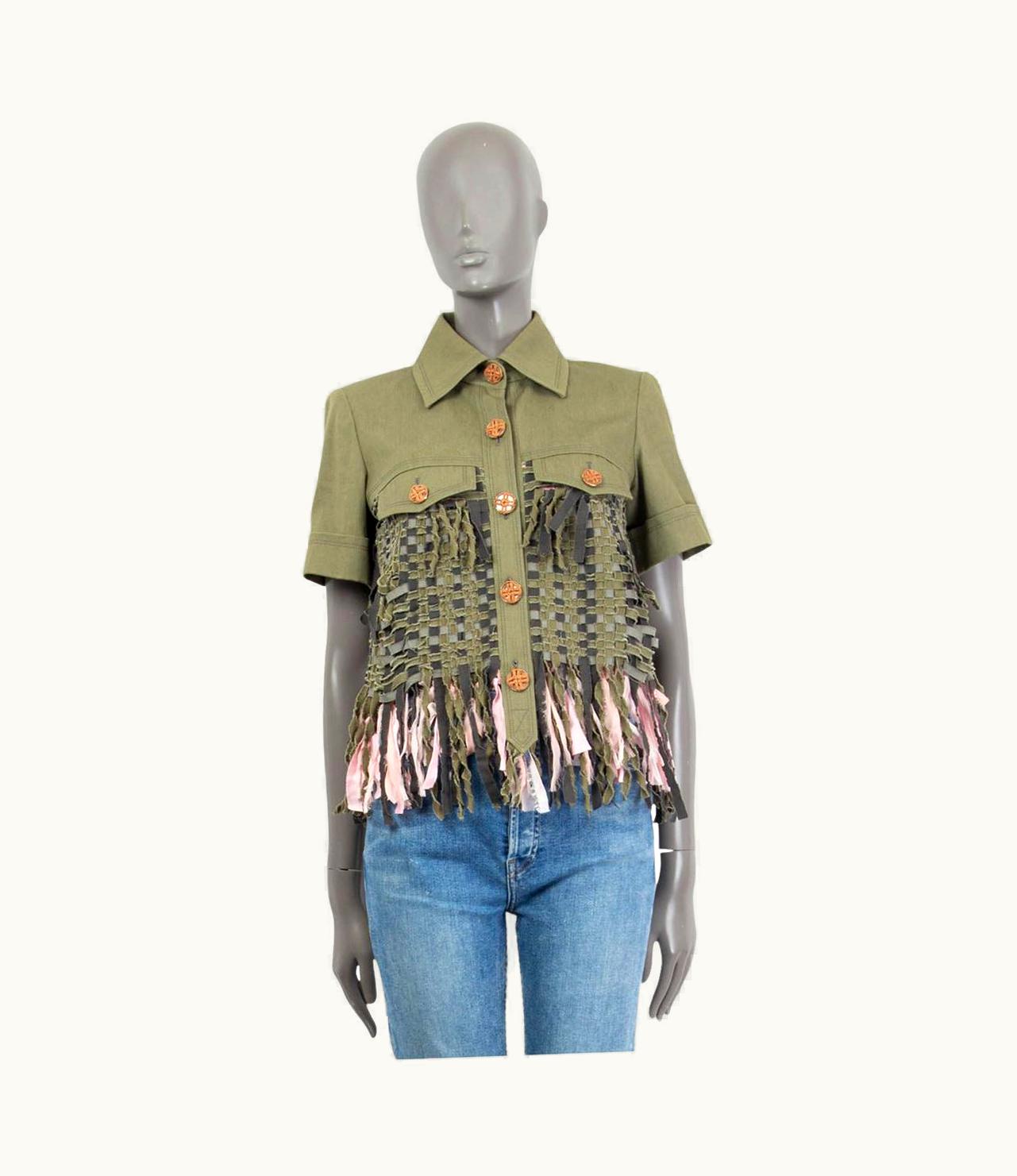 Chanel Chanel Olive Green Cotton 2017 Cuba Fringe Short Sleeve Jacket