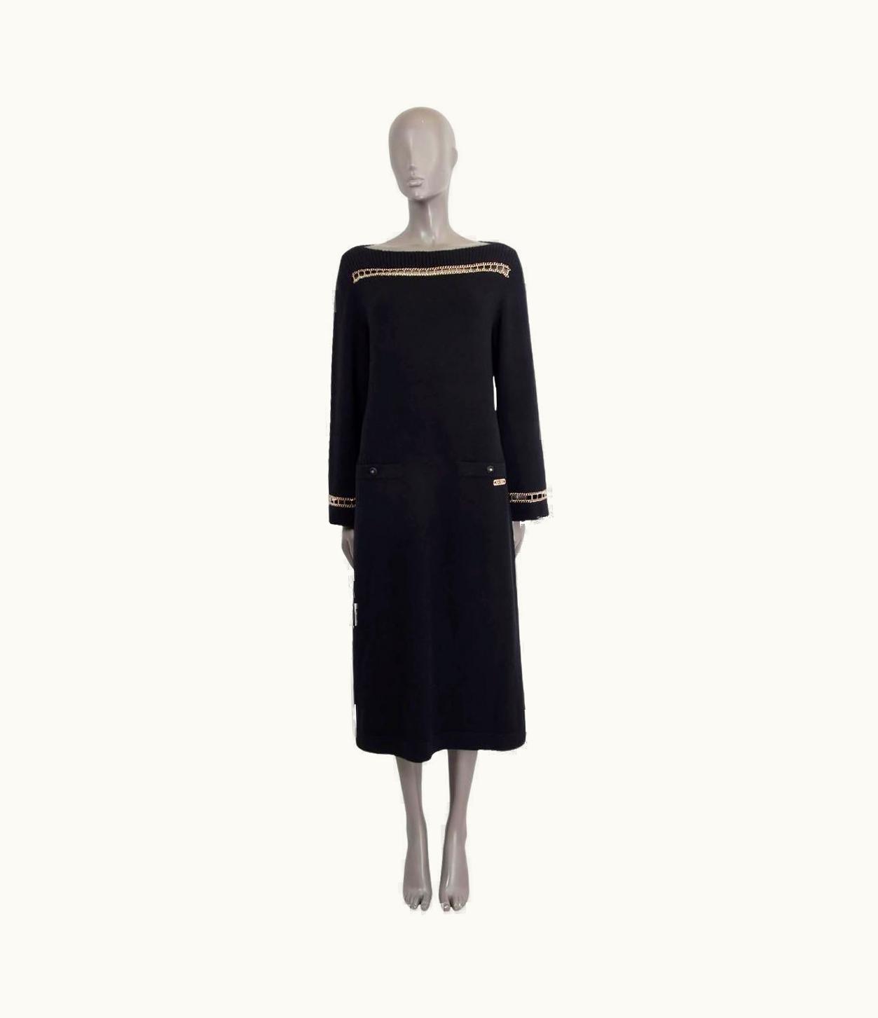 Chanel Chanel Black Cashmere 2020 20c Chain Long Sleeve Midi Knit Dress