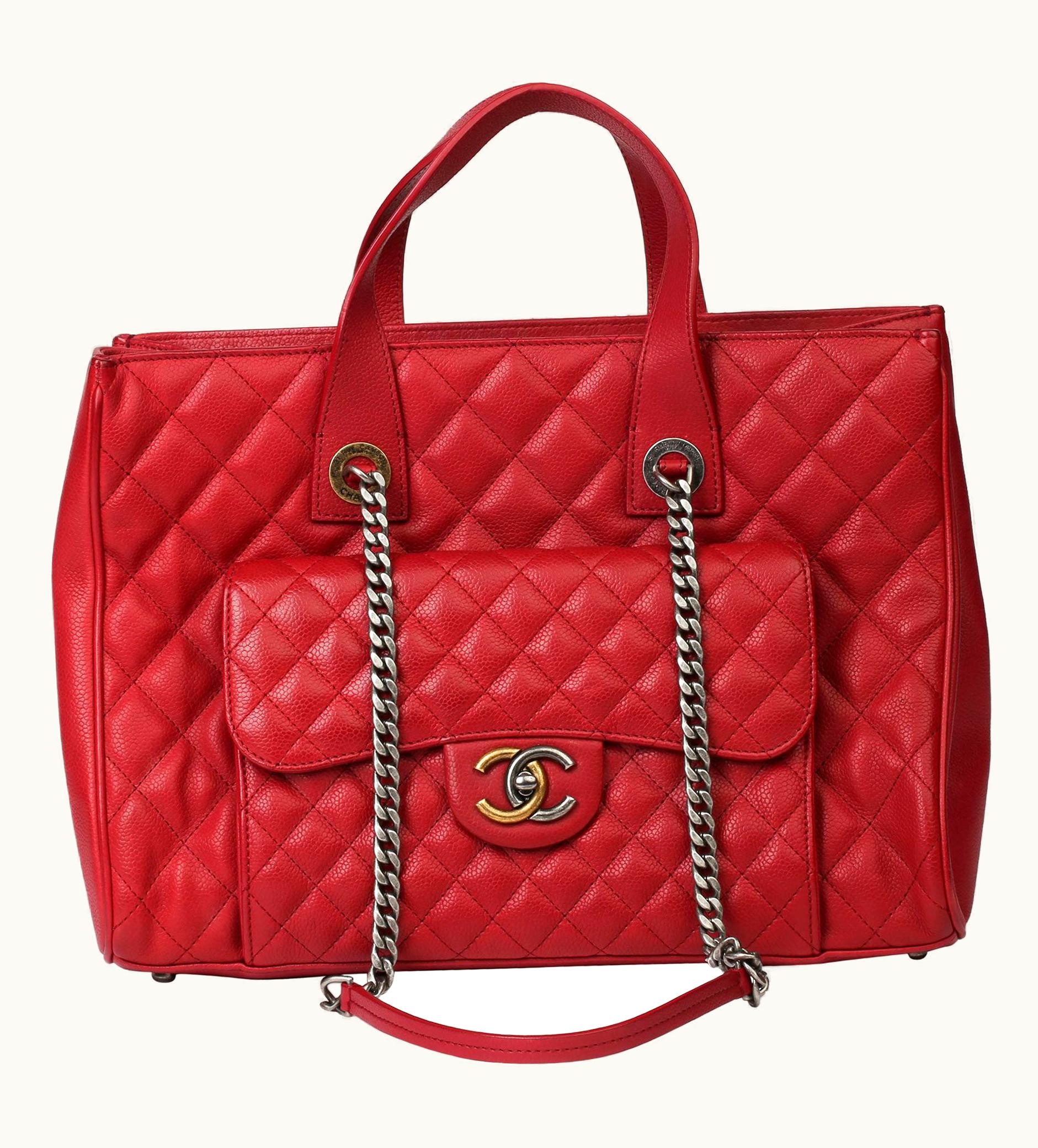 Chanel 2017 Chanel Burgundy Quilted Caviar Leather Timeless Shoulder Tote