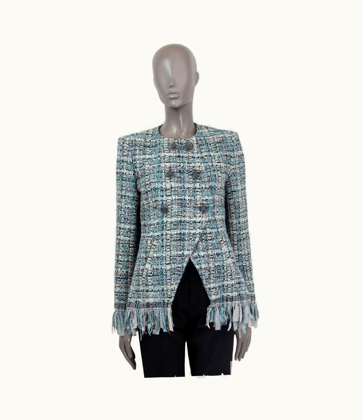 Chanel Chanel Light Blue Cotton 2017 17a Cosmopolite Fringed Jacket