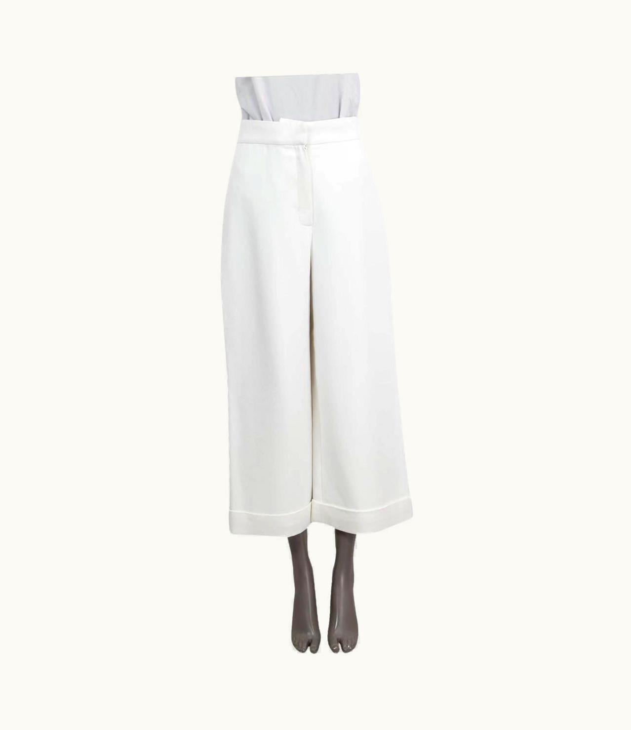 Chanel Chanel White Viscose 2017 17k Wide Leg Crepe Pants