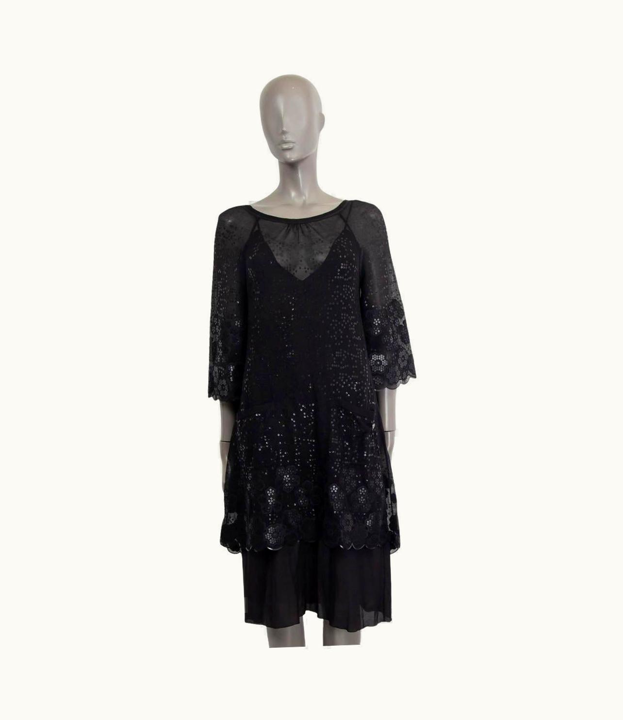 Chanel Chanel Black 2017 17p Sequin Camellia Sheer Shift Dress