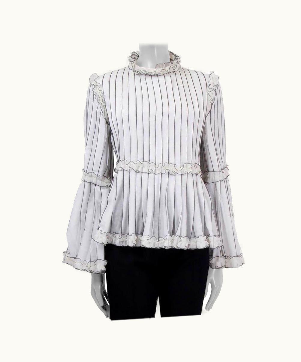 Chanel Chanel White & Black Cotton 2017 17s Striped Blouse Shirt