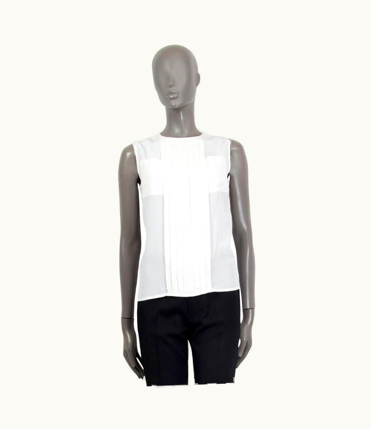 Chanel Chanel Pearl White Silk 2017 Pleated Sleeveless Blouse Shirt 34 Xxs