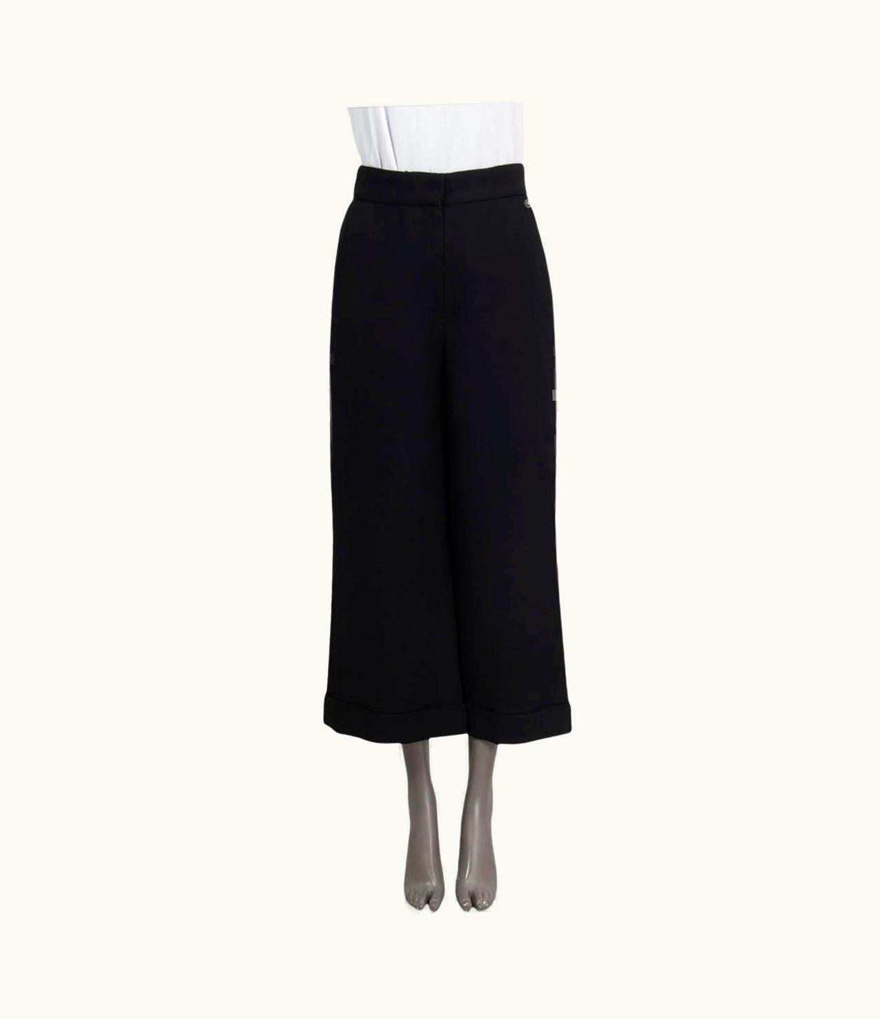 Chanel Chanel Black Viscose 2017 17k Wide Leg Crepe Pants