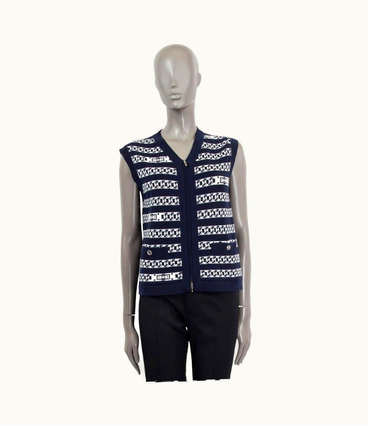 Chanel Chanel Blue & White Cashmere 2017 Zip Front Cardigan Vest Sweater 36 17p