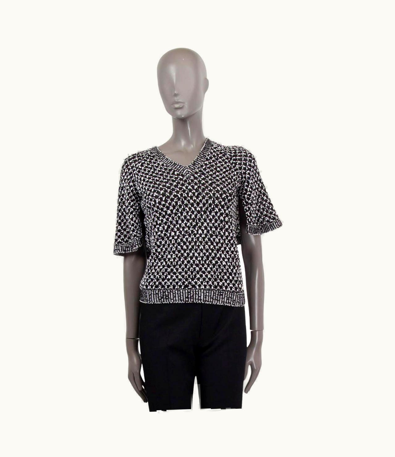 Chanel Chanel White & Black Silk Cotton 2017 17p Cape Sleeve Knit Top Shirt