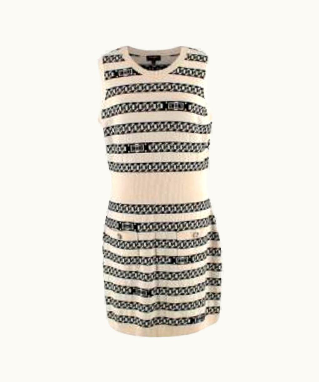 Chanel Chanel Chain Stripe Black And White Knit Sleeveless Dress UZ0595131