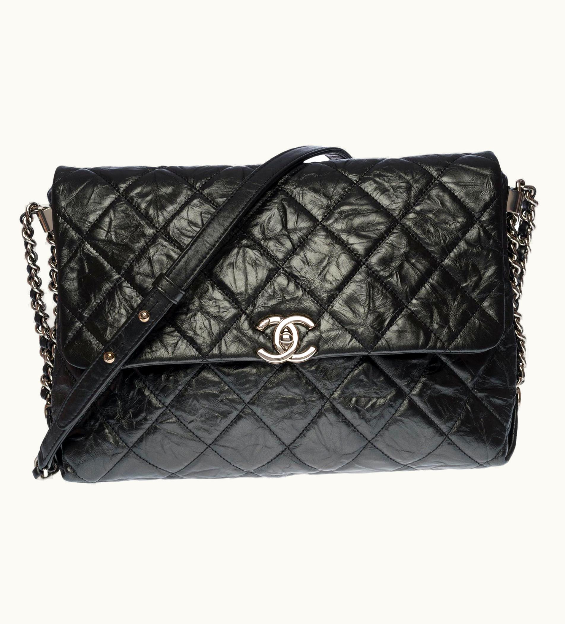 Chanel Chanel Classic Shoulder Flap Bag In Black Quilted Aged Leather, Shw