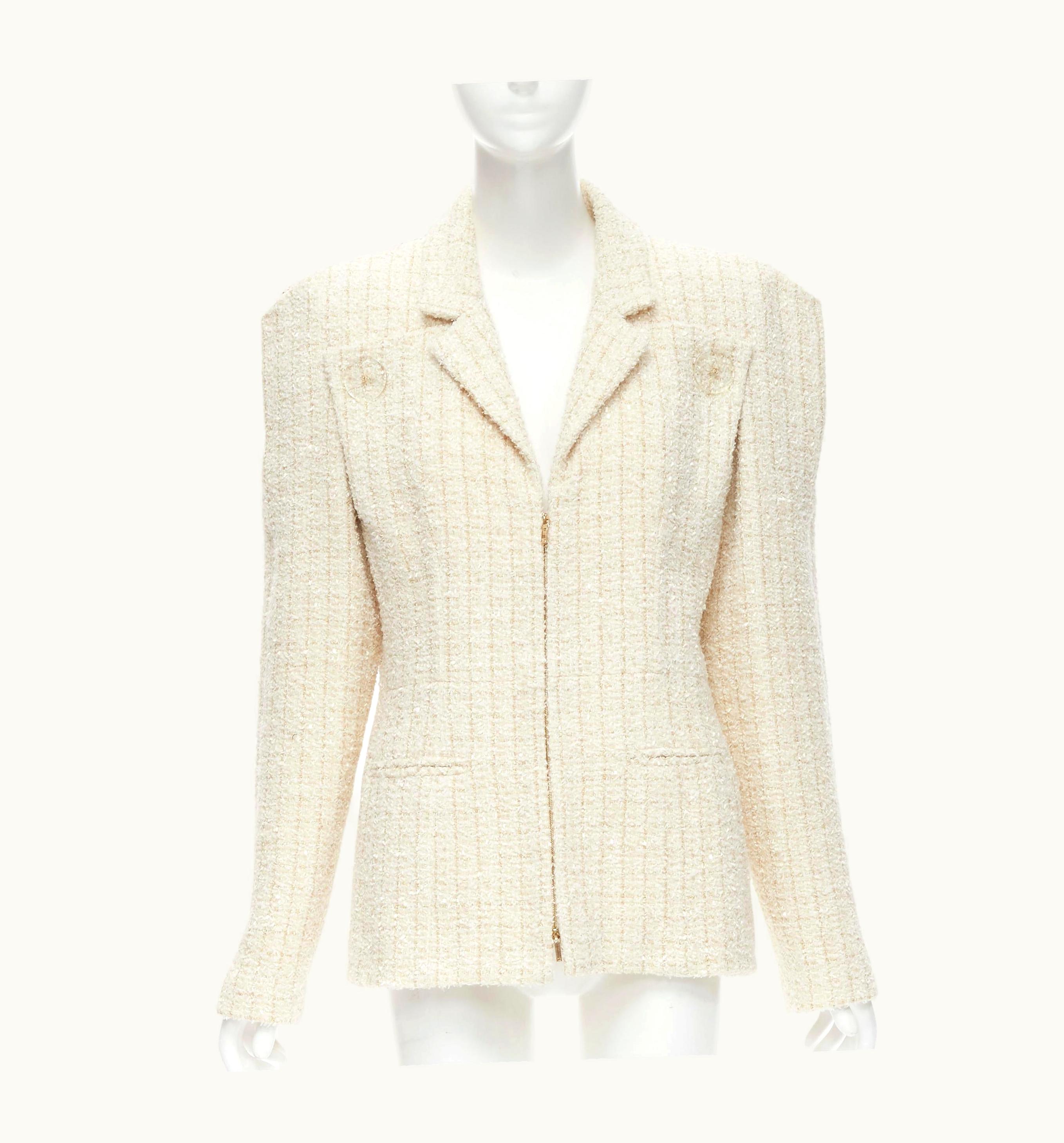Chanel Runway Chanel Paris Cosmopolite Gold Ecru Fantasy Tweed Split Shoulder Jacket