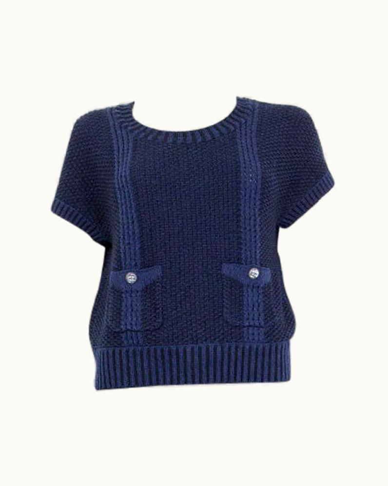 Chanel Chanel Midnight Blue Wool & Paper Short Sleeve Sweater 38 17c