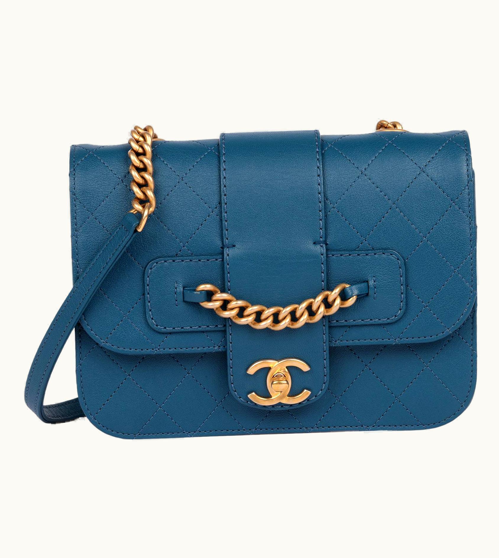 Chanel Chanel Blue Quilted Calfskin Leather Mini Chain Front Classic Single Flap Bag