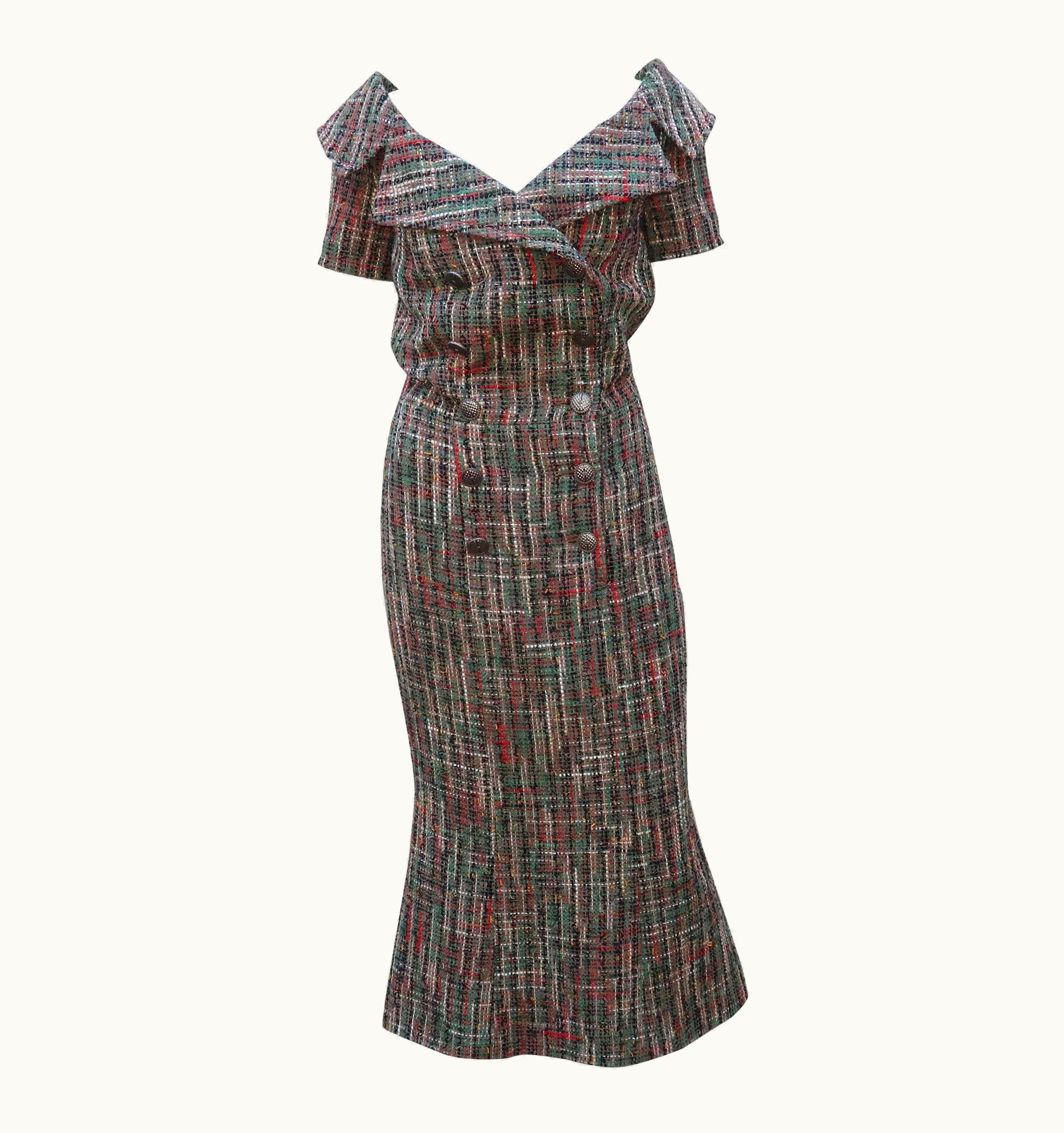 Chanel Chanel 2017 Paris Cuba Collection Tweed Midi Trumpet Dress