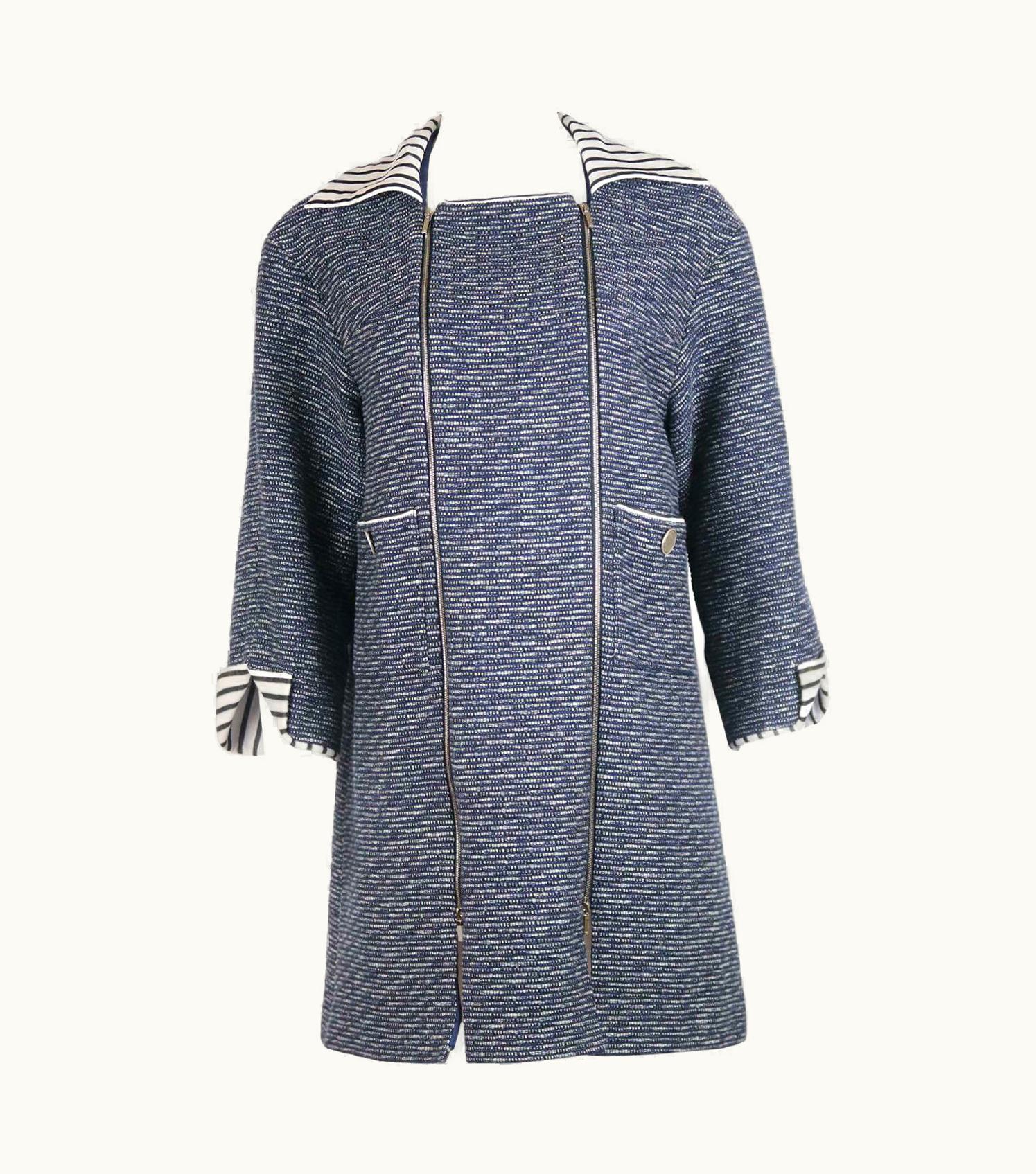 Chanel Chanel 2017 Striped Cotton Blend & Tweed Coat