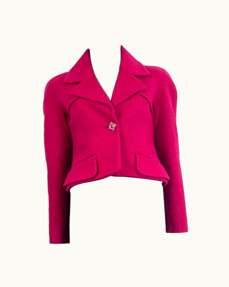 Chanel Chanel Raspberry Pink Wool 2018 Croppe Raglan Jacket 36 Xxs