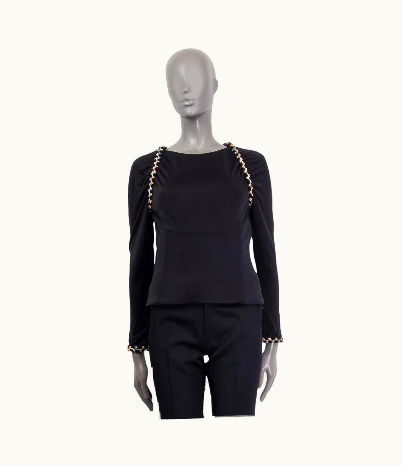 Chanel Chanel Black Silk 2018 Greece Tweed Trim Long Sleeve Shirt