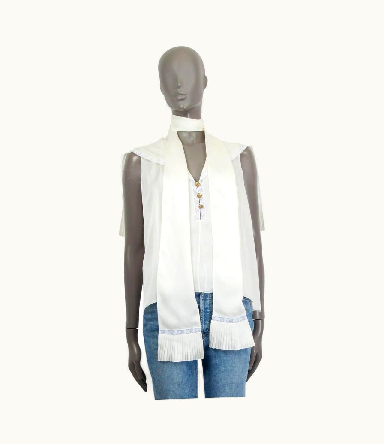 Chanel Chanel Ivory Silk 2018 Hamburg Lace Scarf Blouse Shirt