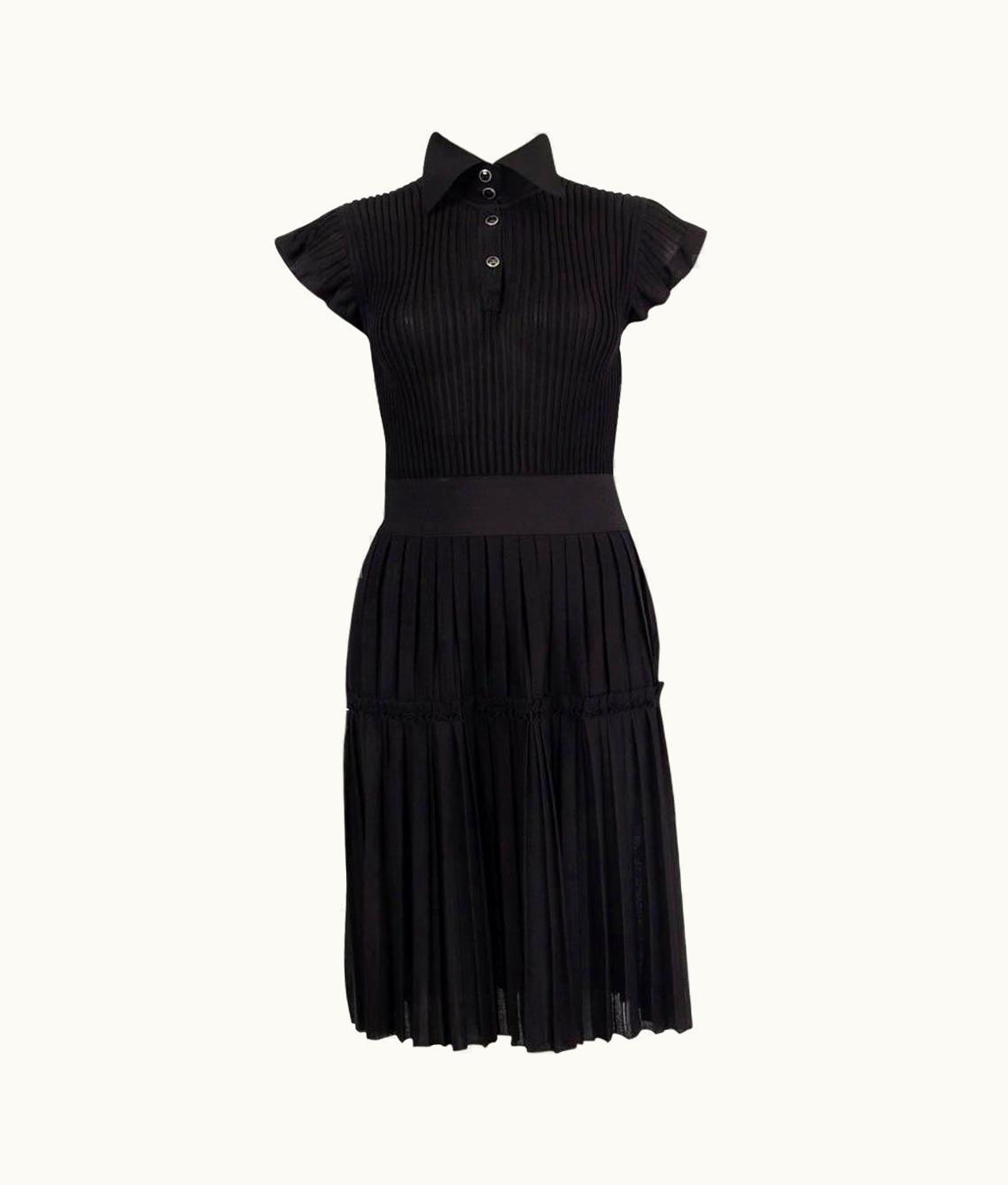 Chanel Chanel Black Viscose 2018 18b Cap Sleeve Rib-knit Dress