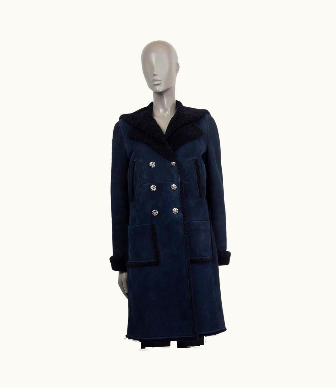 Chanel Chanel Navy Blue 2018 18a Hamburg Suede & Shearling Coat Jacket
