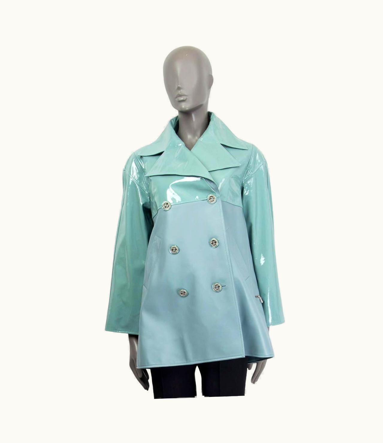 Chanel Chanel Green & Blue 2018 Patent & Leather Oversized Peacoat Coat Jacket